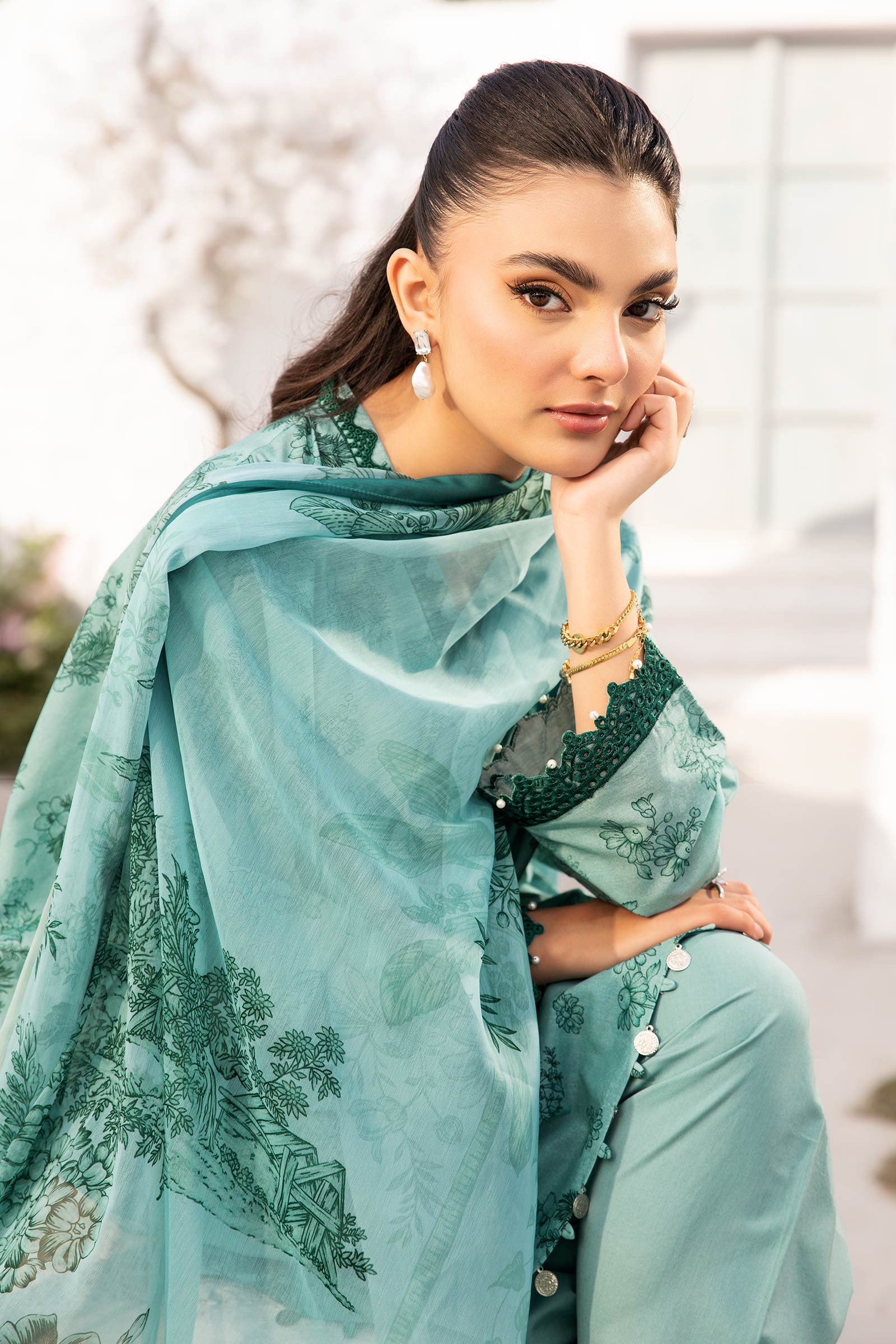 3 Pc Unstitched Embroidered Lawn Suit | MB-CUS25-708B - Image 3