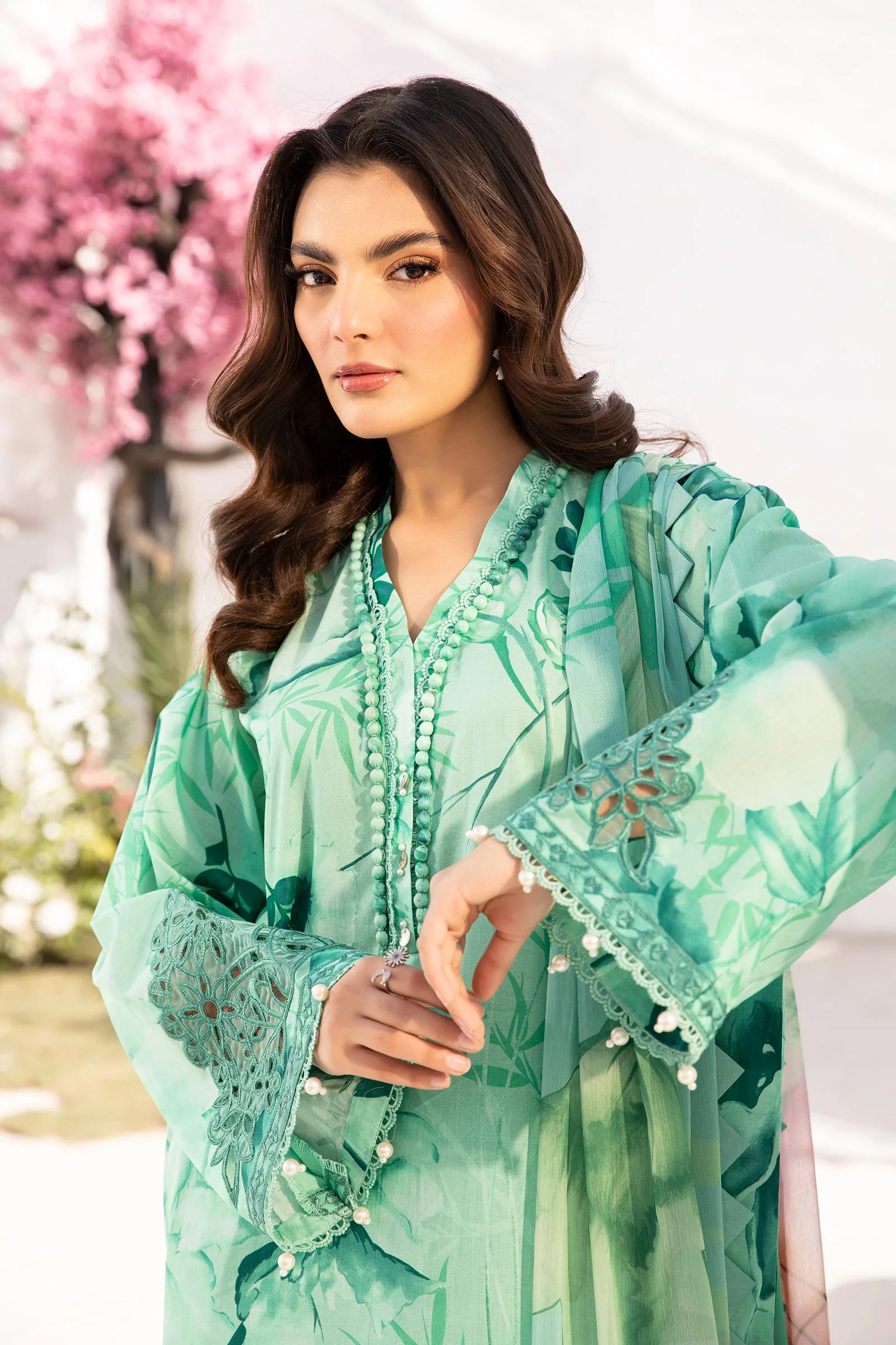 3 Pc Unstitched Embroidered Lawn Suit | MB-CUS25-713A - Image 2