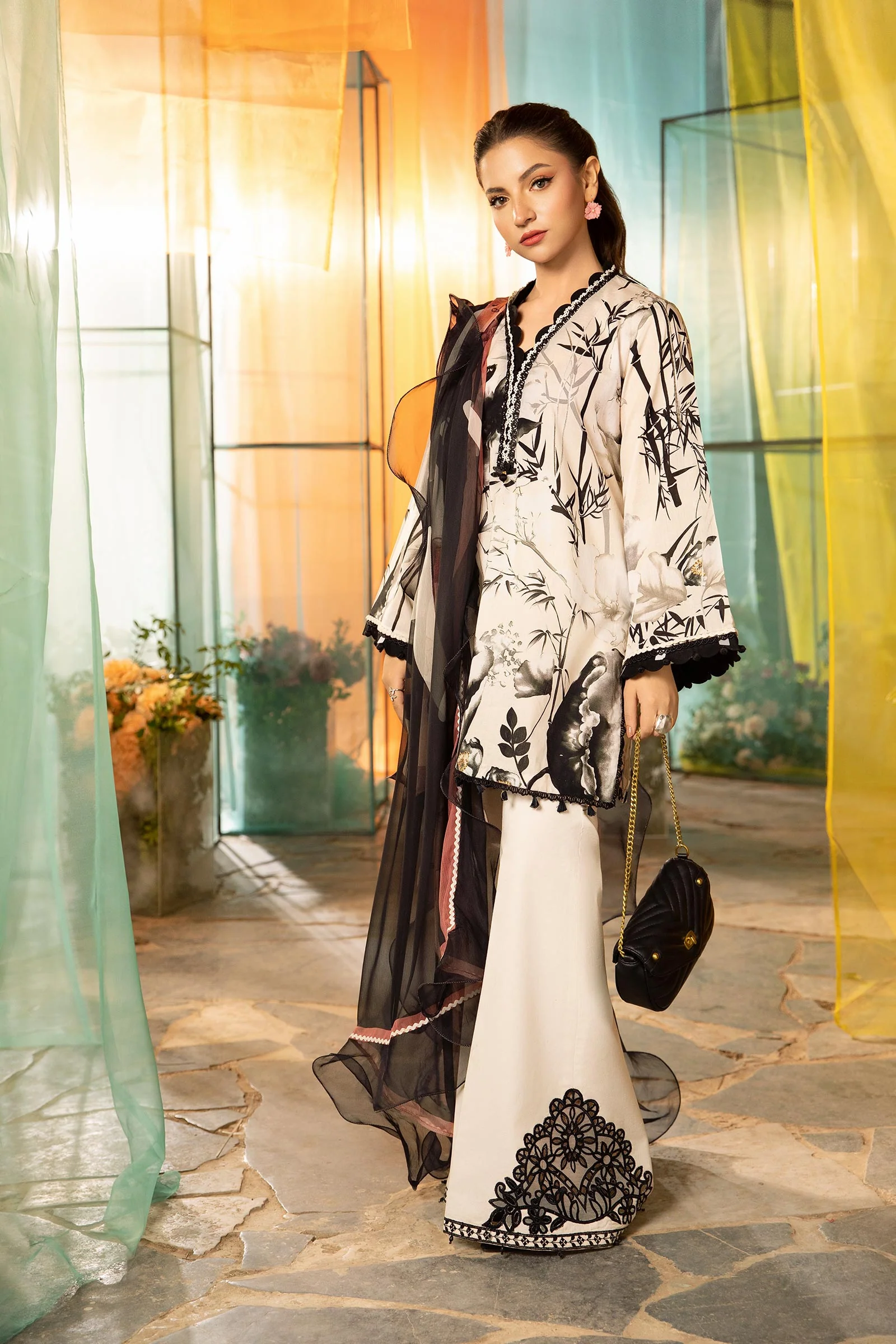 3 Pc Unstitched Embroidered Lawn Suit | MB-CUS25-713B
