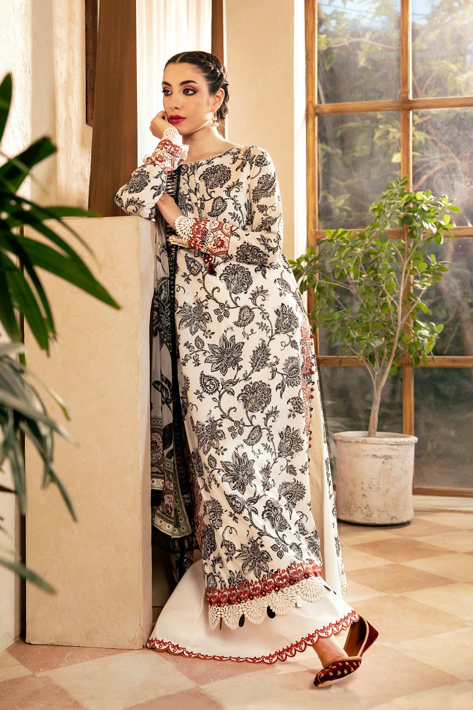 3 Pc Unstitched Embroidered Slub Lawn Suit | MB-CUS25-909A - Image 2