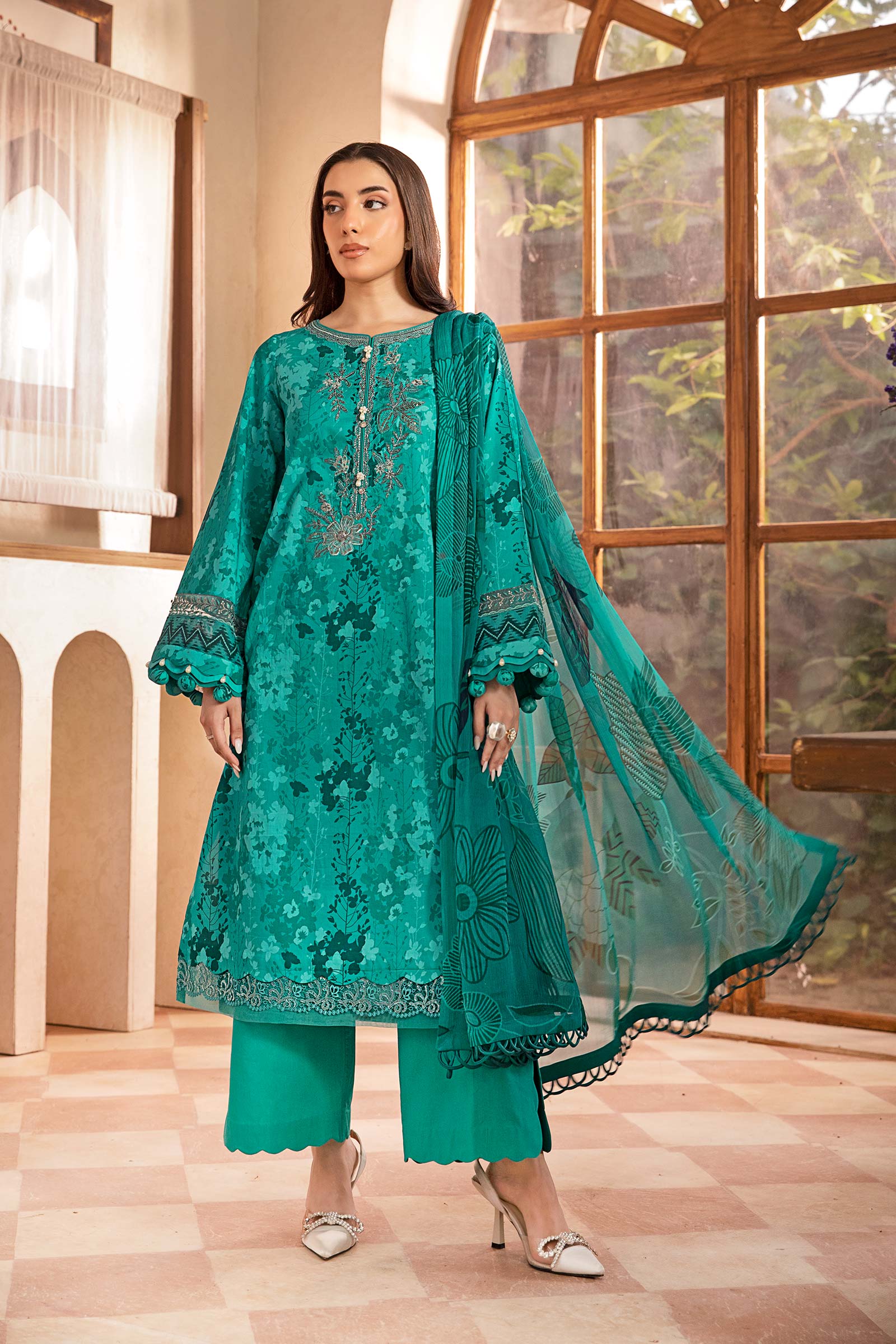 3 Pc Unstitched Embroidered Slub Lawn Suit | MB-CUS25-910A - Image 3