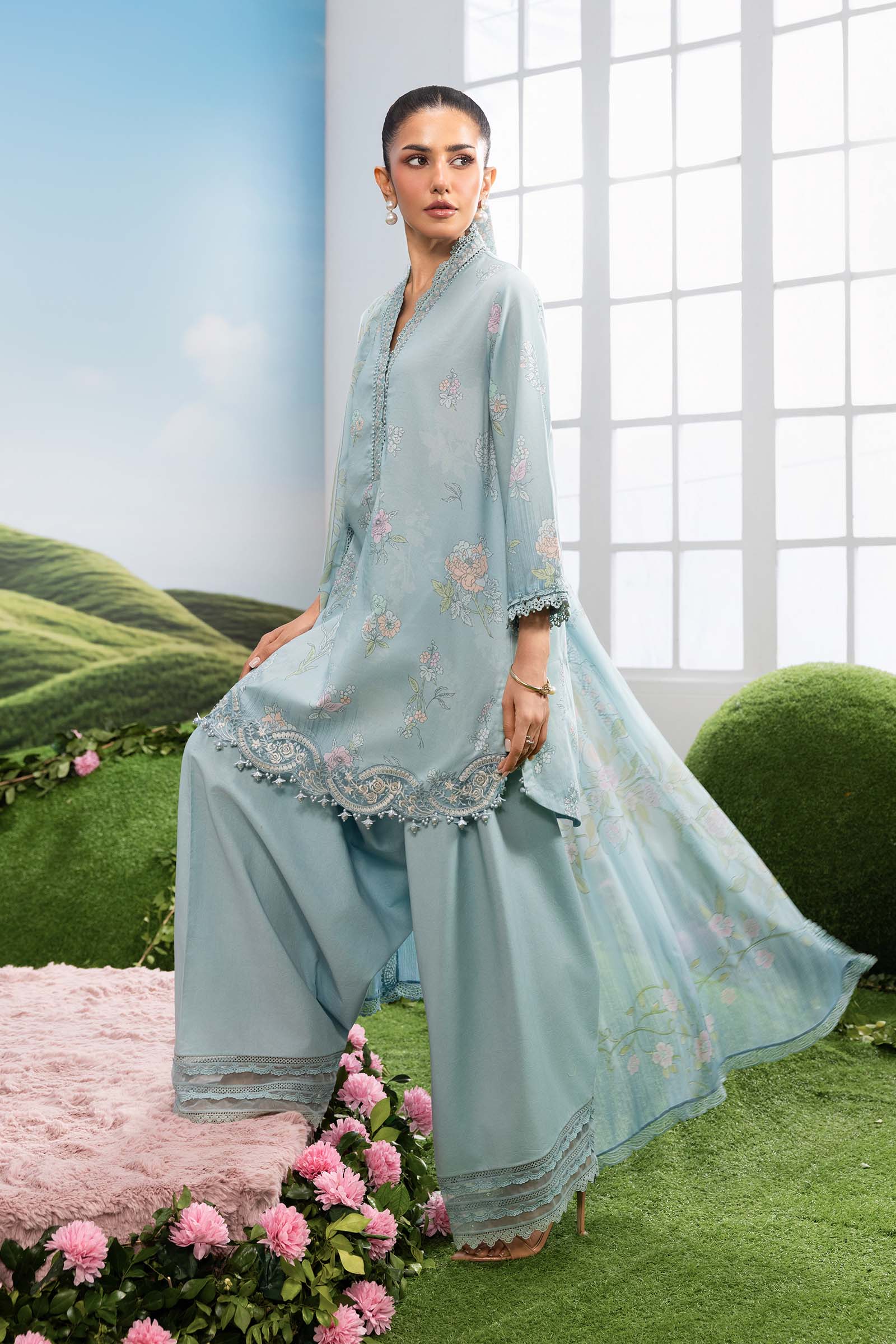 3 Pc Unstitched Embroidered Lawn Suit - Image 5