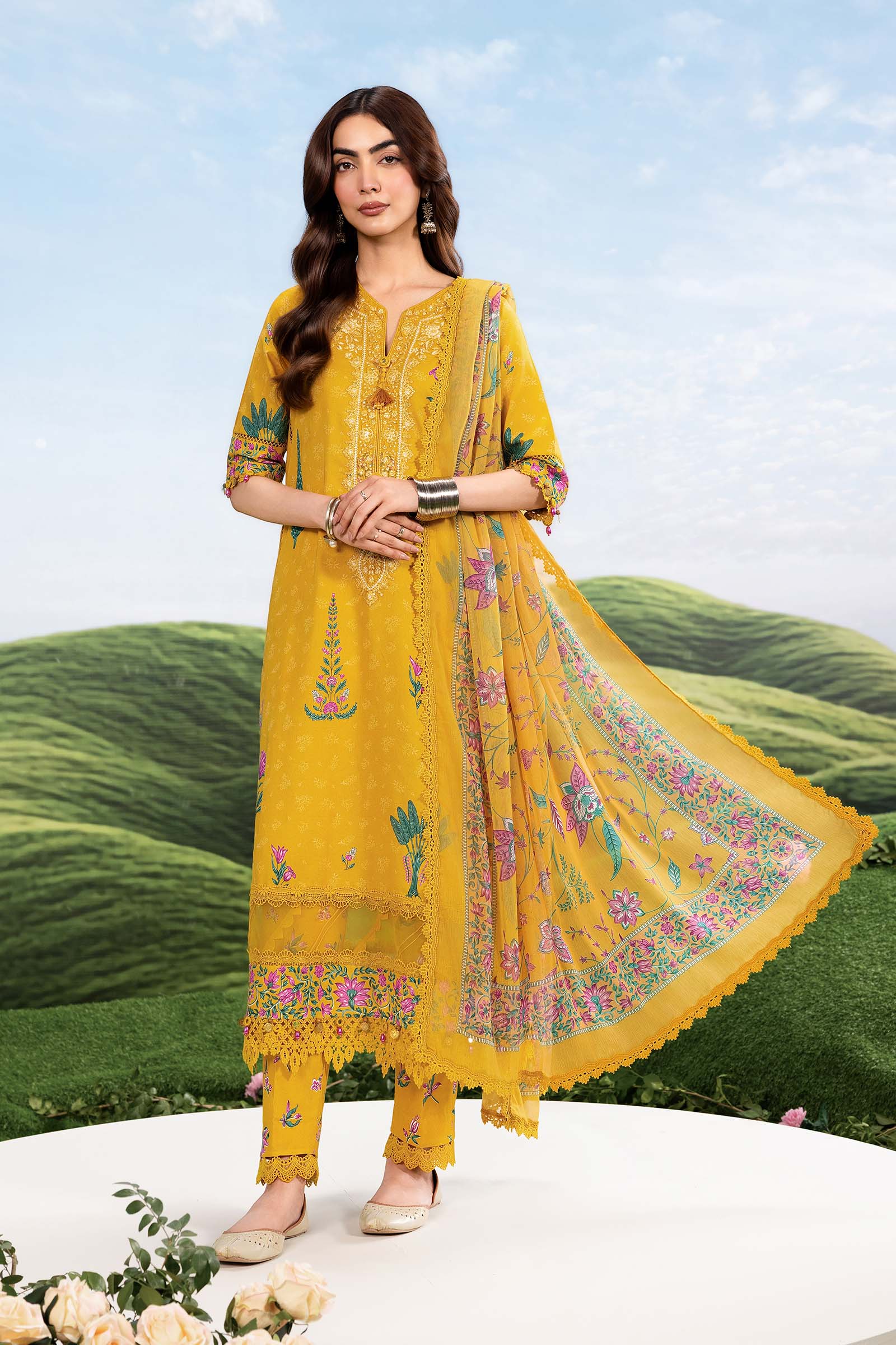 3 Pc Unstitched Embroidered Lawn Suit - Image 2