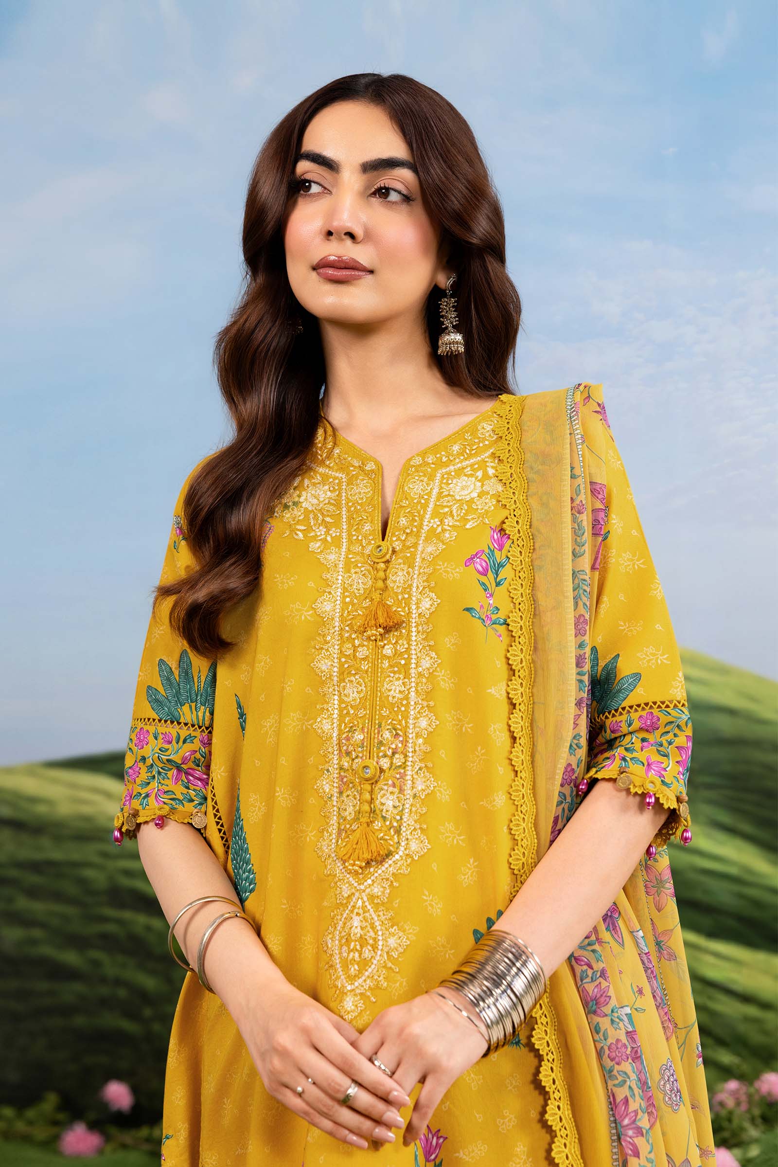 3 Pc Unstitched Embroidered Lawn Suit - Image 3