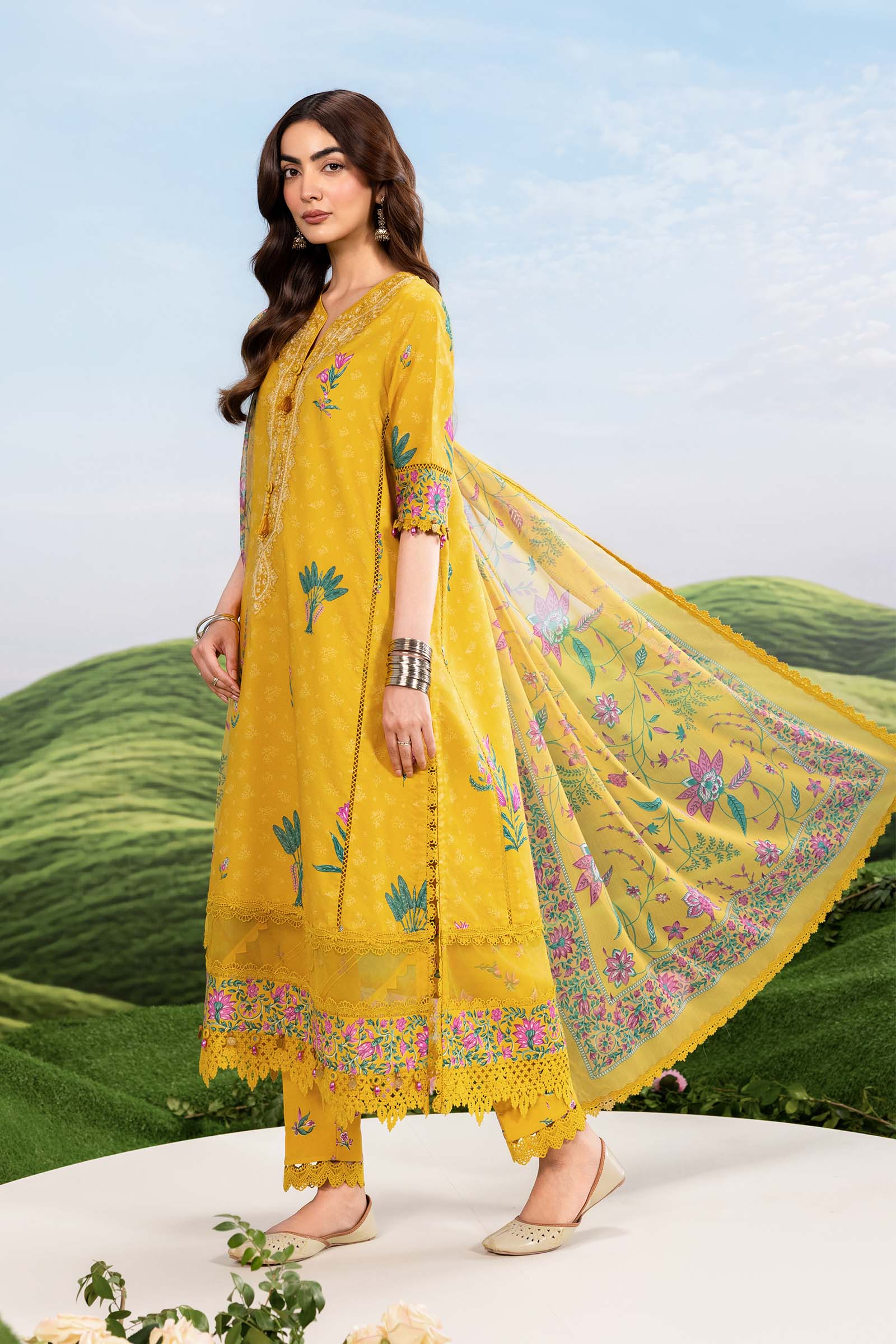3 Pc Unstitched Embroidered Lawn Suit - Image 6