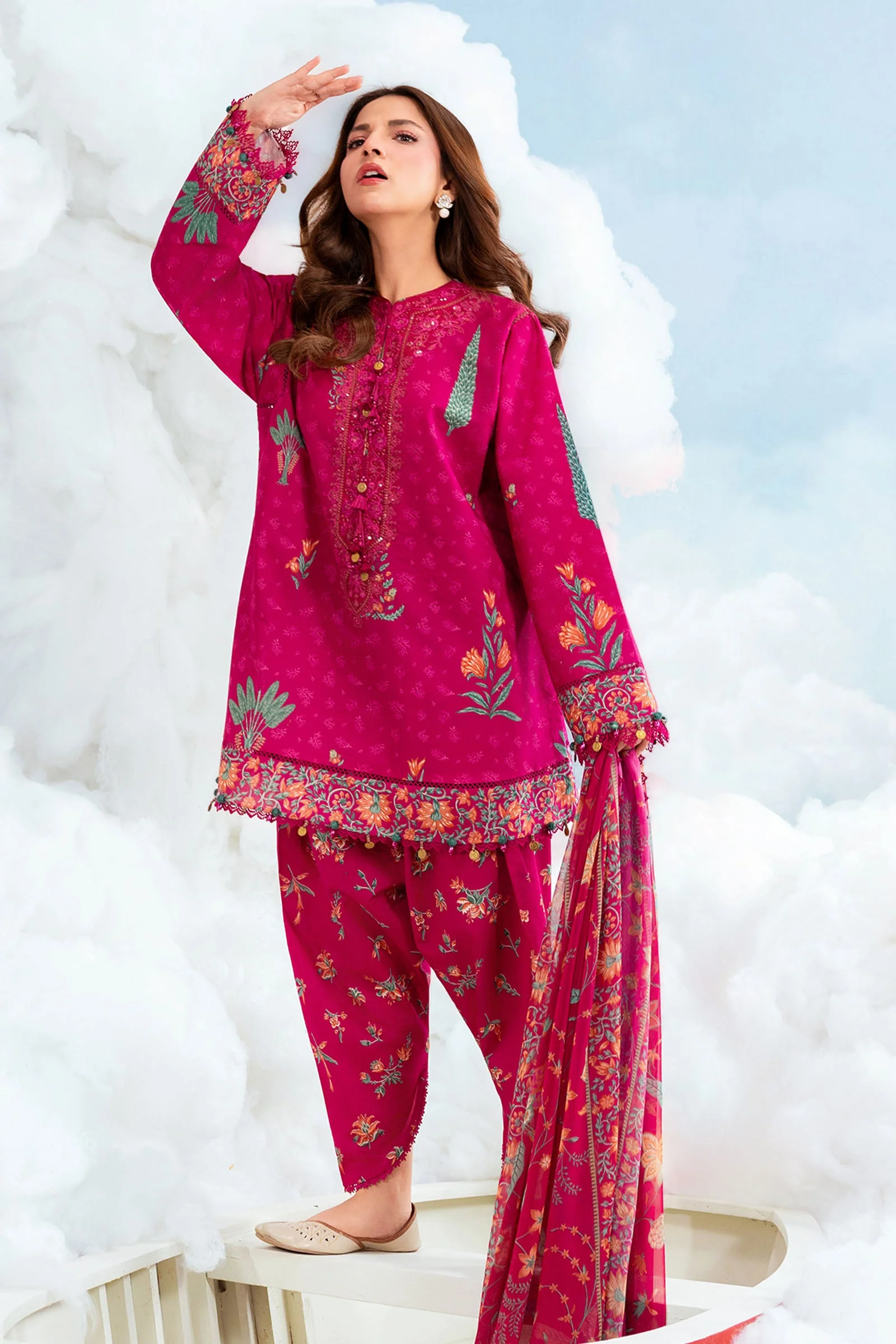 3 Pc Unstitched Embroidered Lawn Suit - Image 7