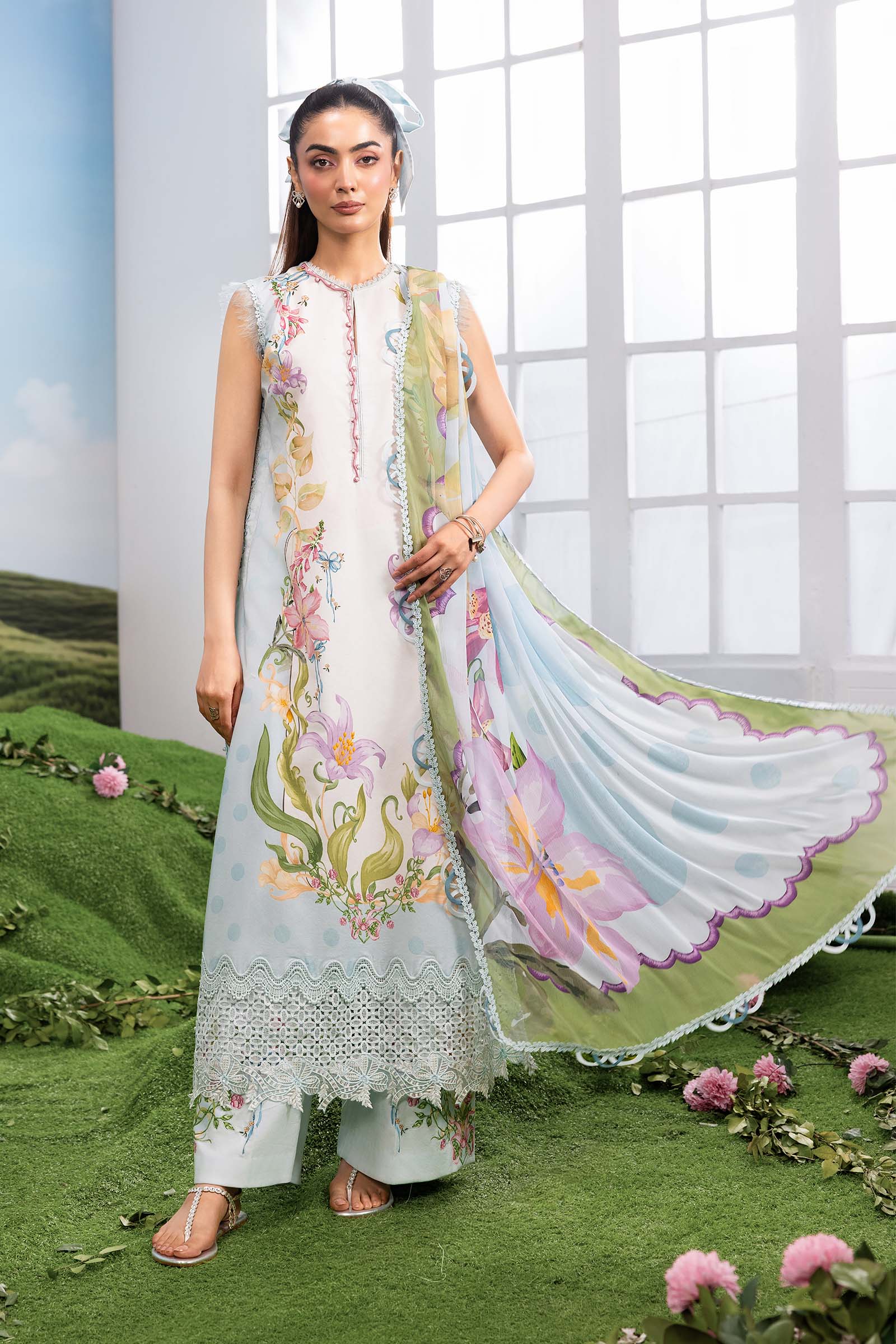 3 Pc Unstitched Embroidered Lawn Suit - Image 2