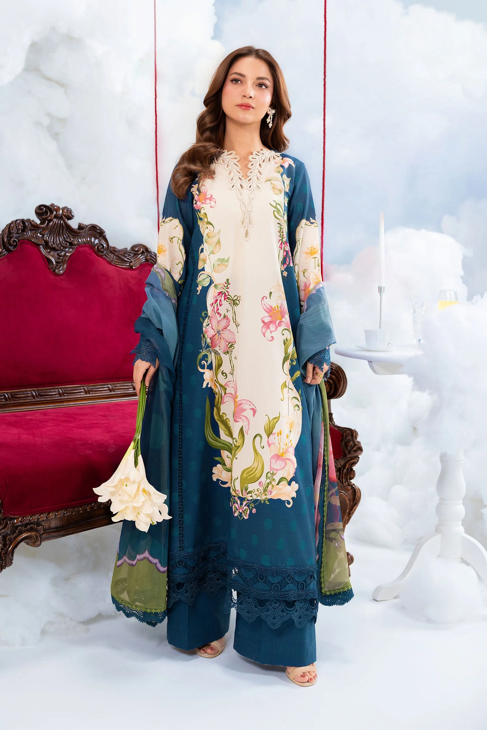3 Pc Unstitched Embroidered Lawn Suit - Image 3