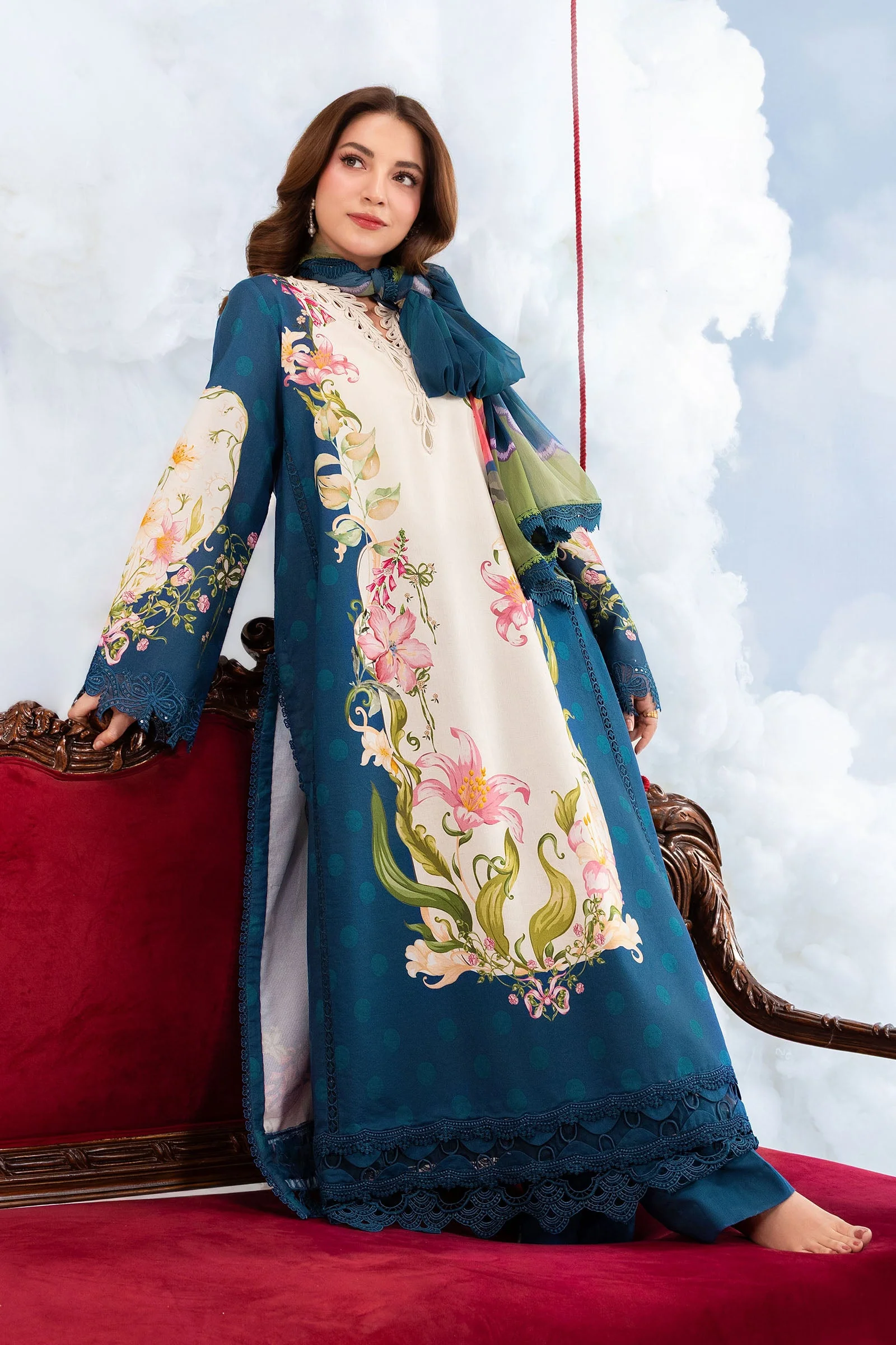 3 Pc Unstitched Embroidered Lawn Suit - Image 8