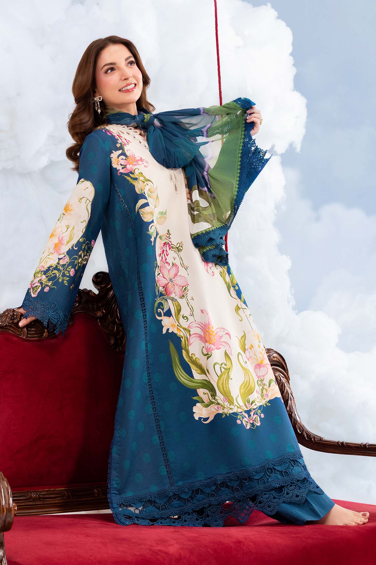 3 Pc Unstitched Embroidered Lawn Suit - Image 9