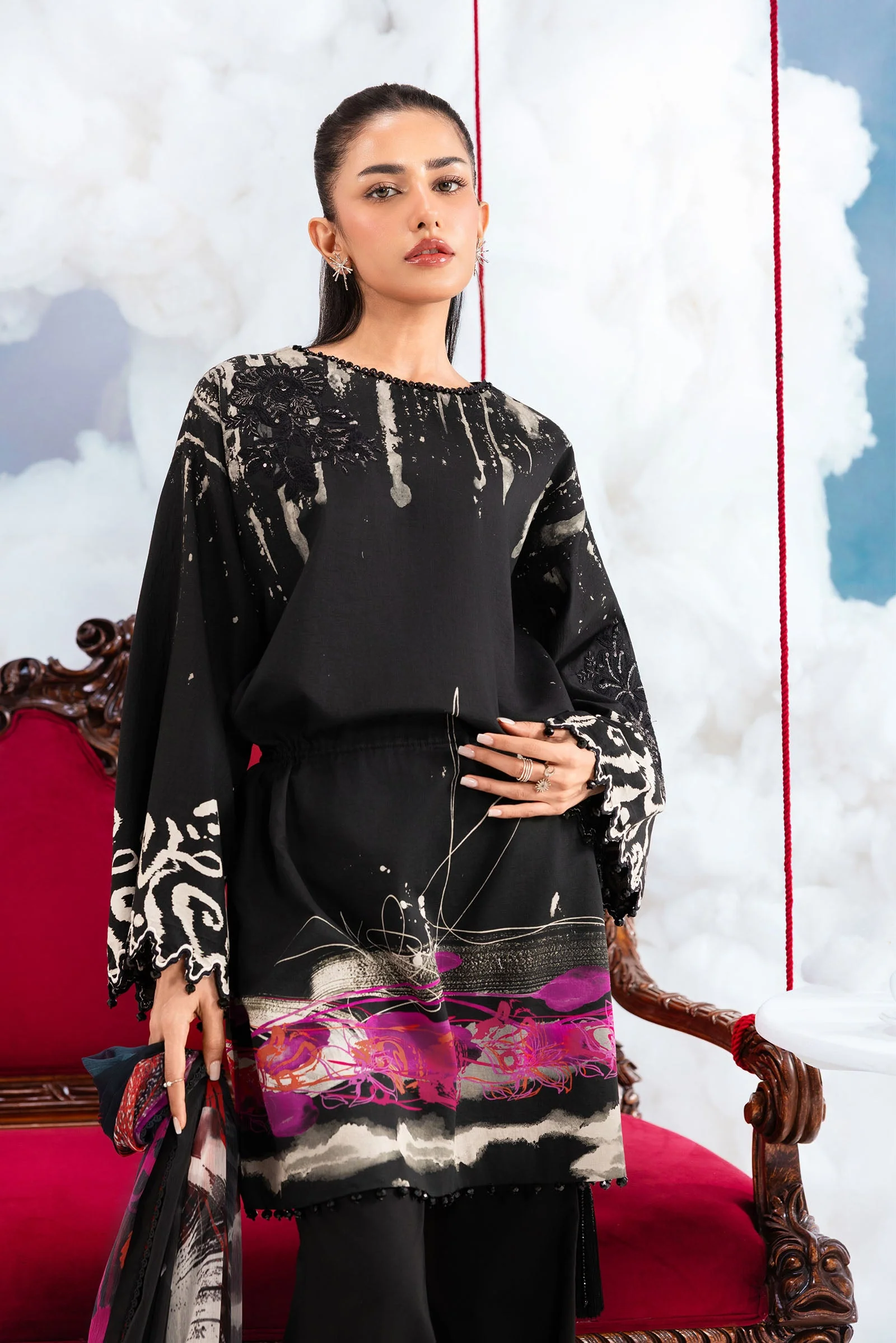3 Pc Unstitched Embroidered Lawn Suit - Image 3