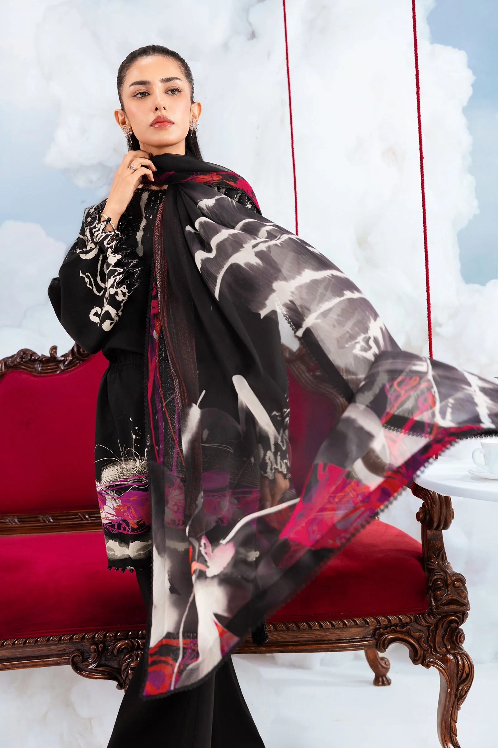 3 Pc Unstitched Embroidered Lawn Suit - Image 4