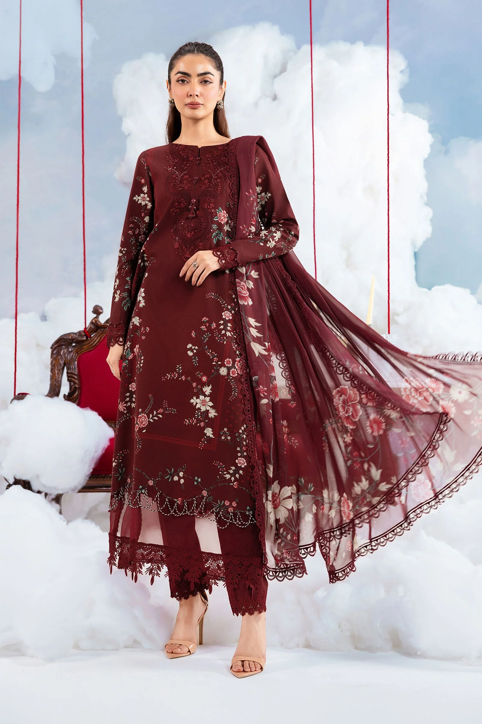 3 Pc Unstitched Embroidered Lawn Suit