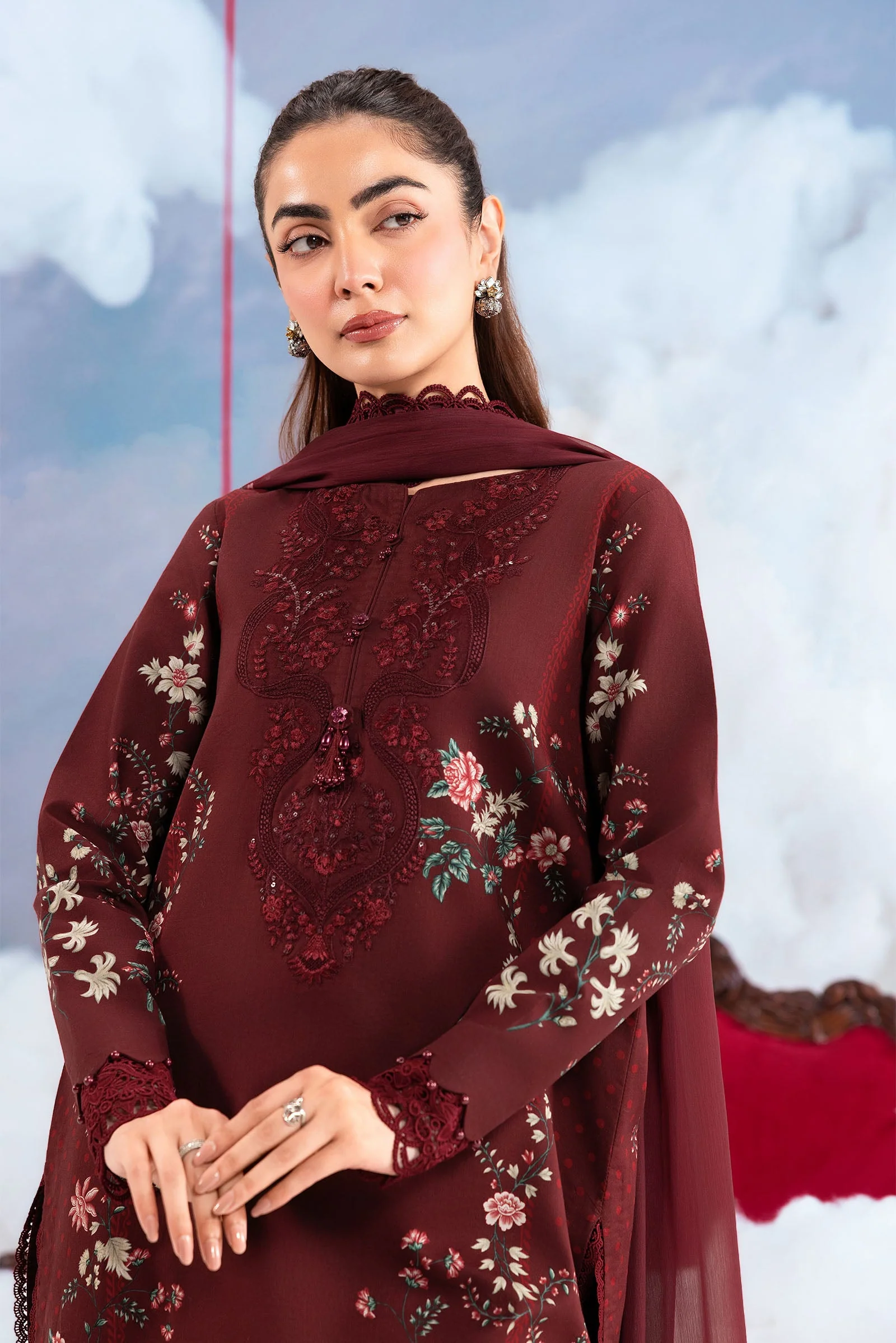 3 Pc Unstitched Embroidered Lawn Suit - Image 2
