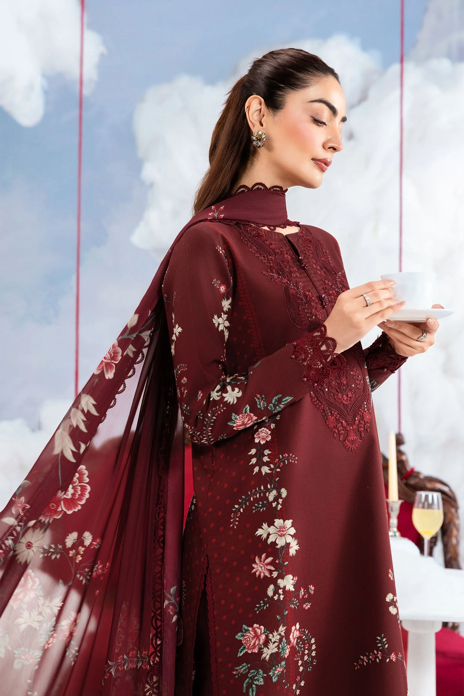 3 Pc Unstitched Embroidered Lawn Suit - Image 3