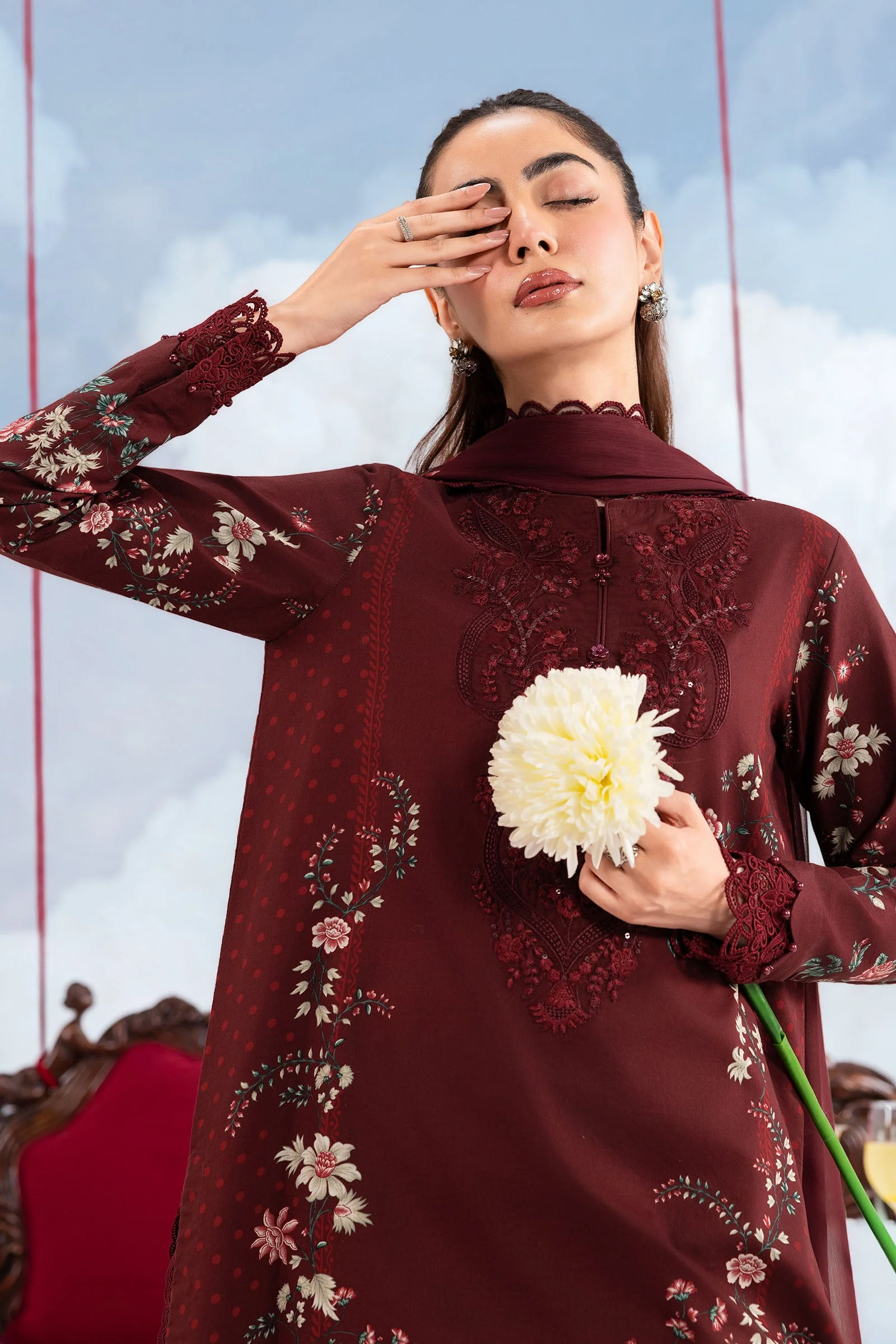 3 Pc Unstitched Embroidered Lawn Suit - Image 4
