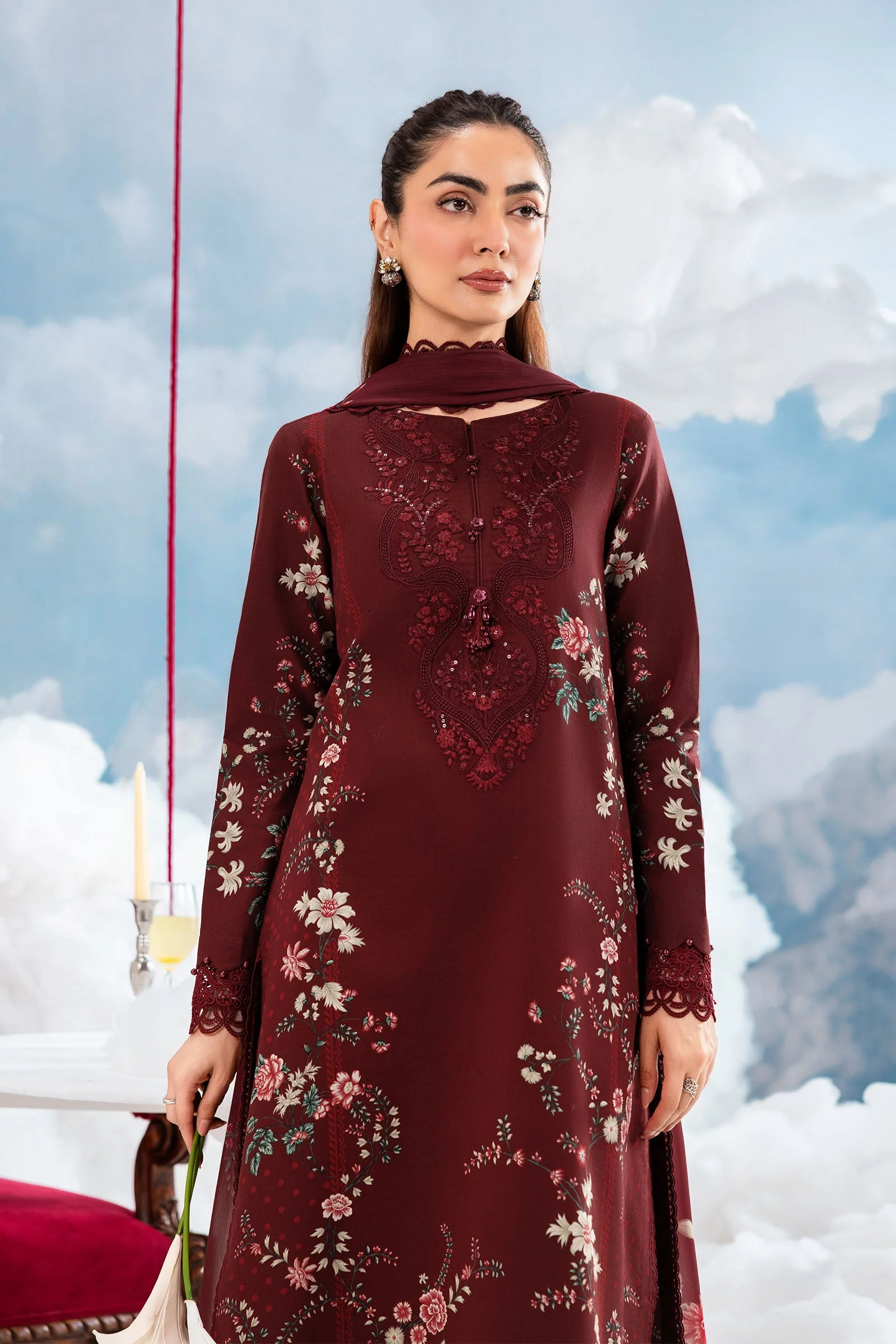 3 Pc Unstitched Embroidered Lawn Suit - Image 5