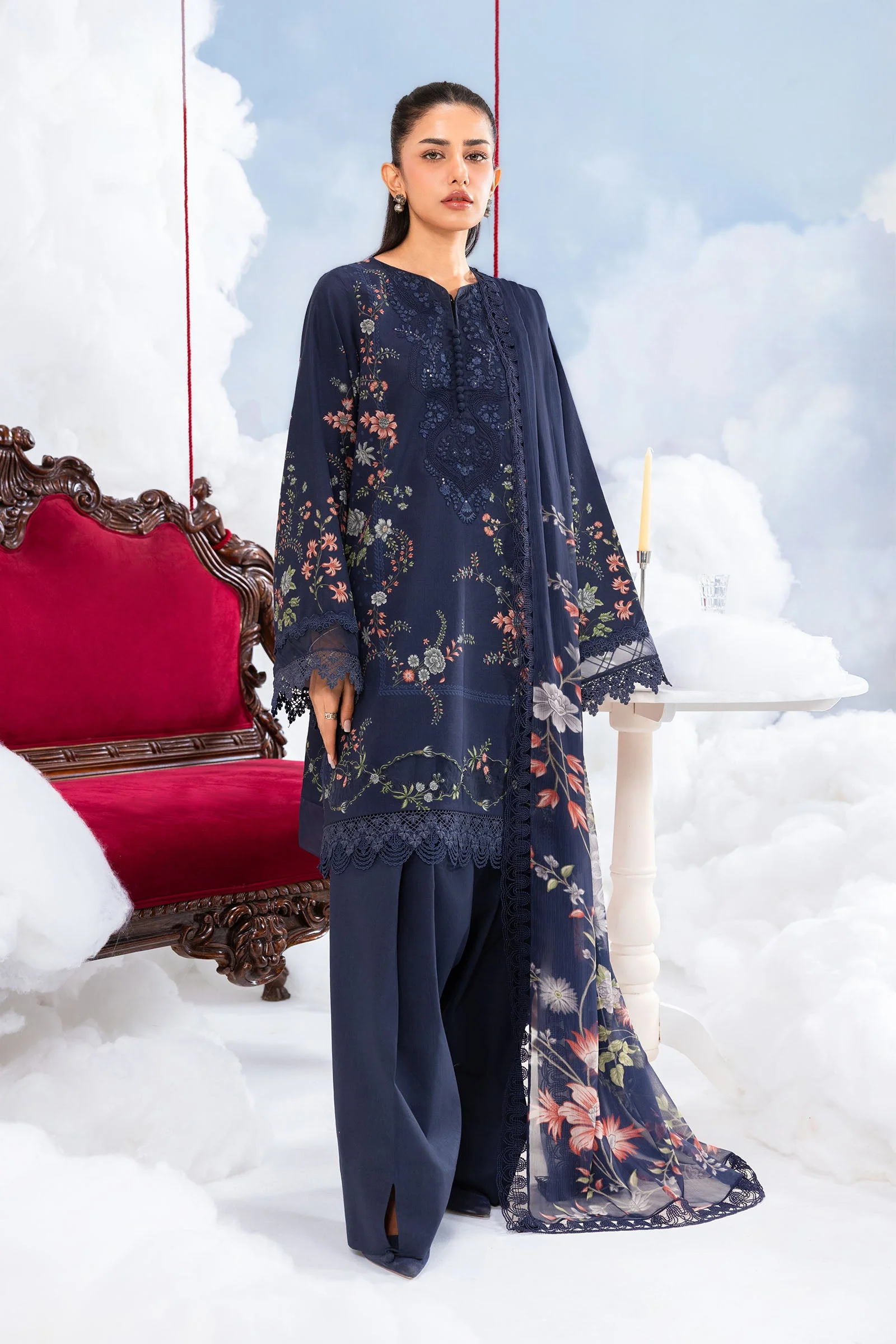 3 Pc Unstitched Embroidered Lawn Suit - Image 3