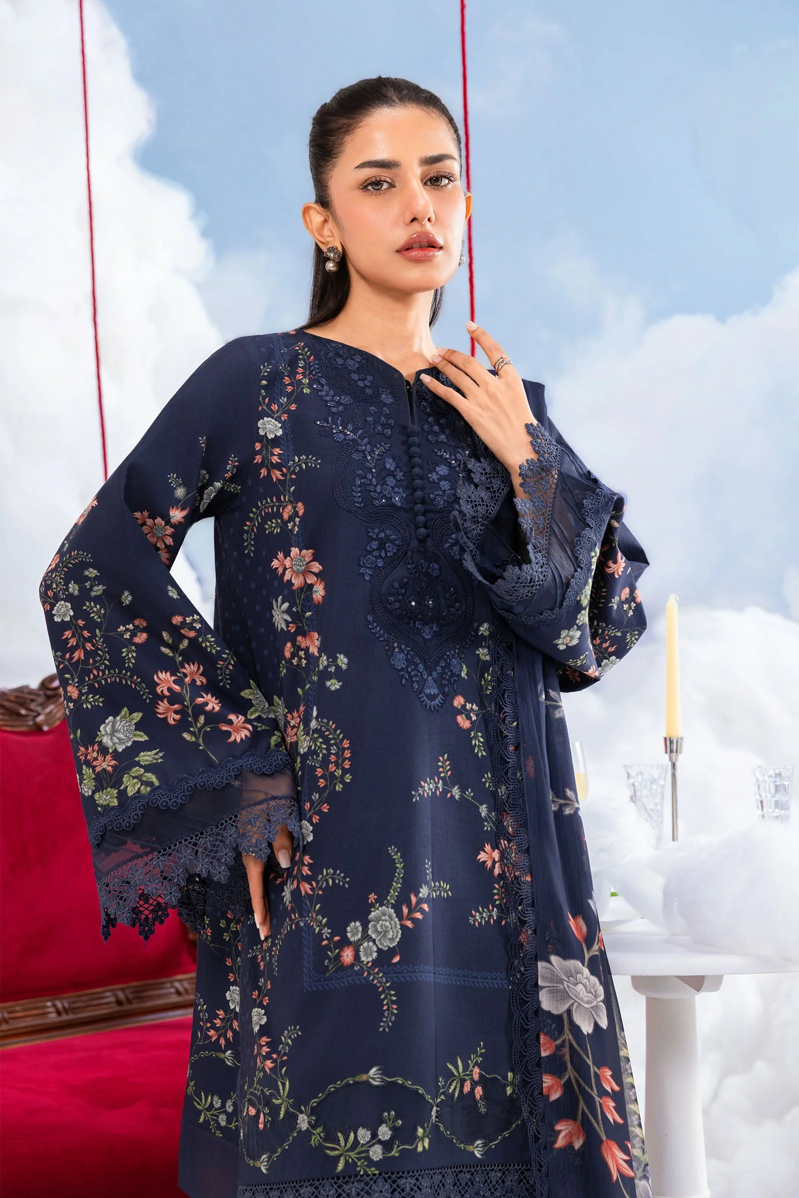 3 Pc Unstitched Embroidered Lawn Suit - Image 4