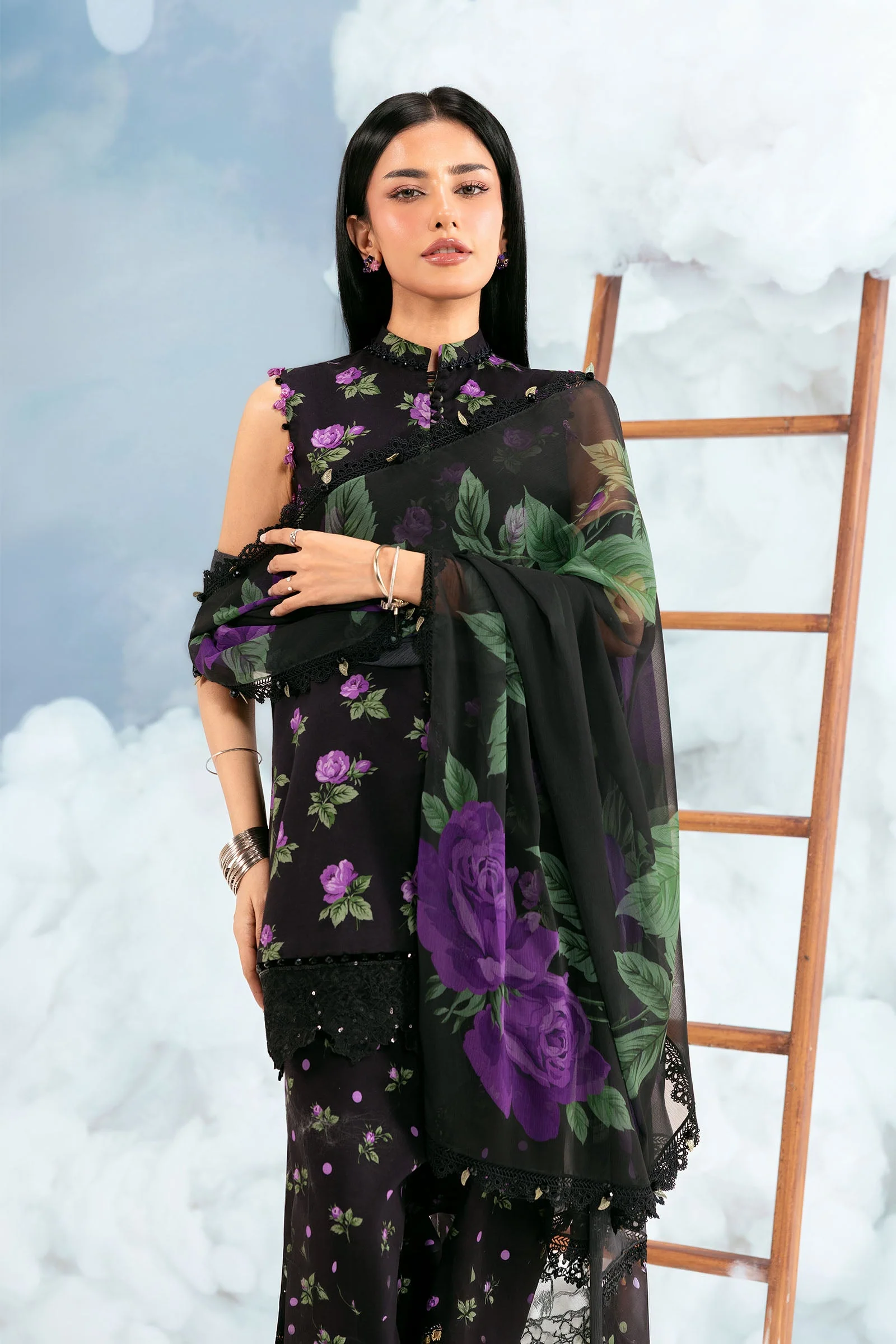 3 Pc Unstitched Embroidered Lawn Suit - Image 3
