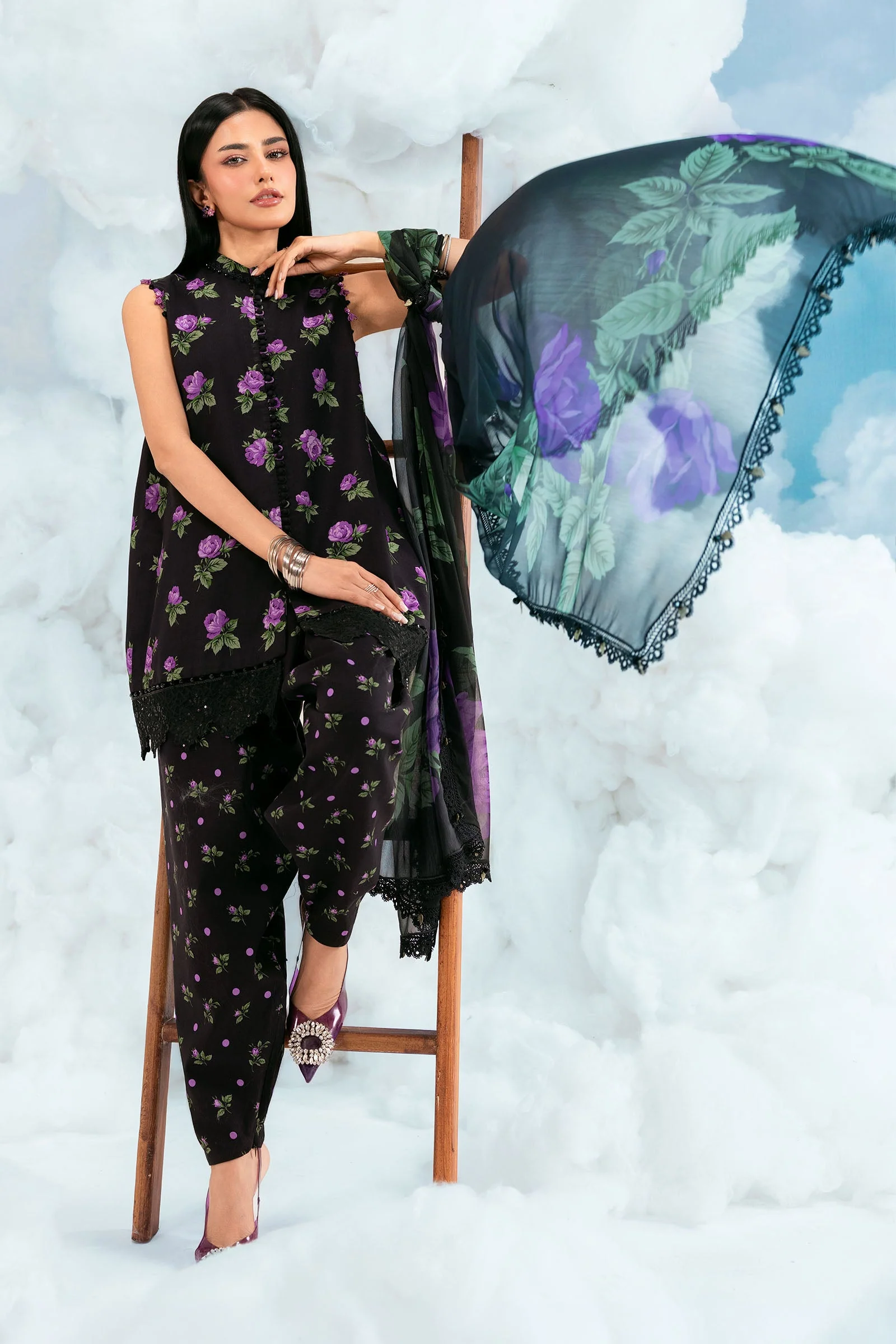 3 Pc Unstitched Embroidered Lawn Suit - Image 4