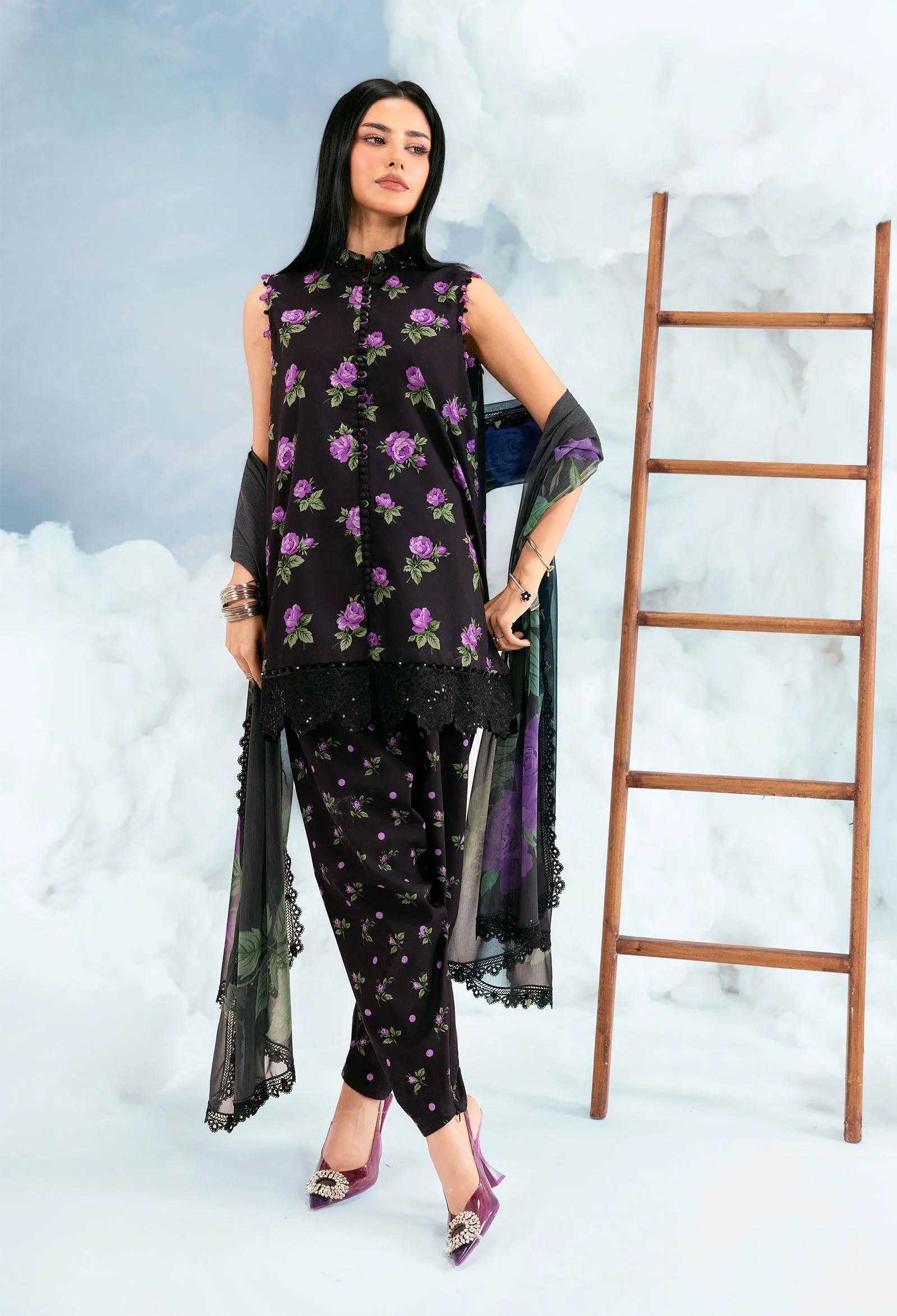 3 Pc Unstitched Embroidered Lawn Suit - Image 6