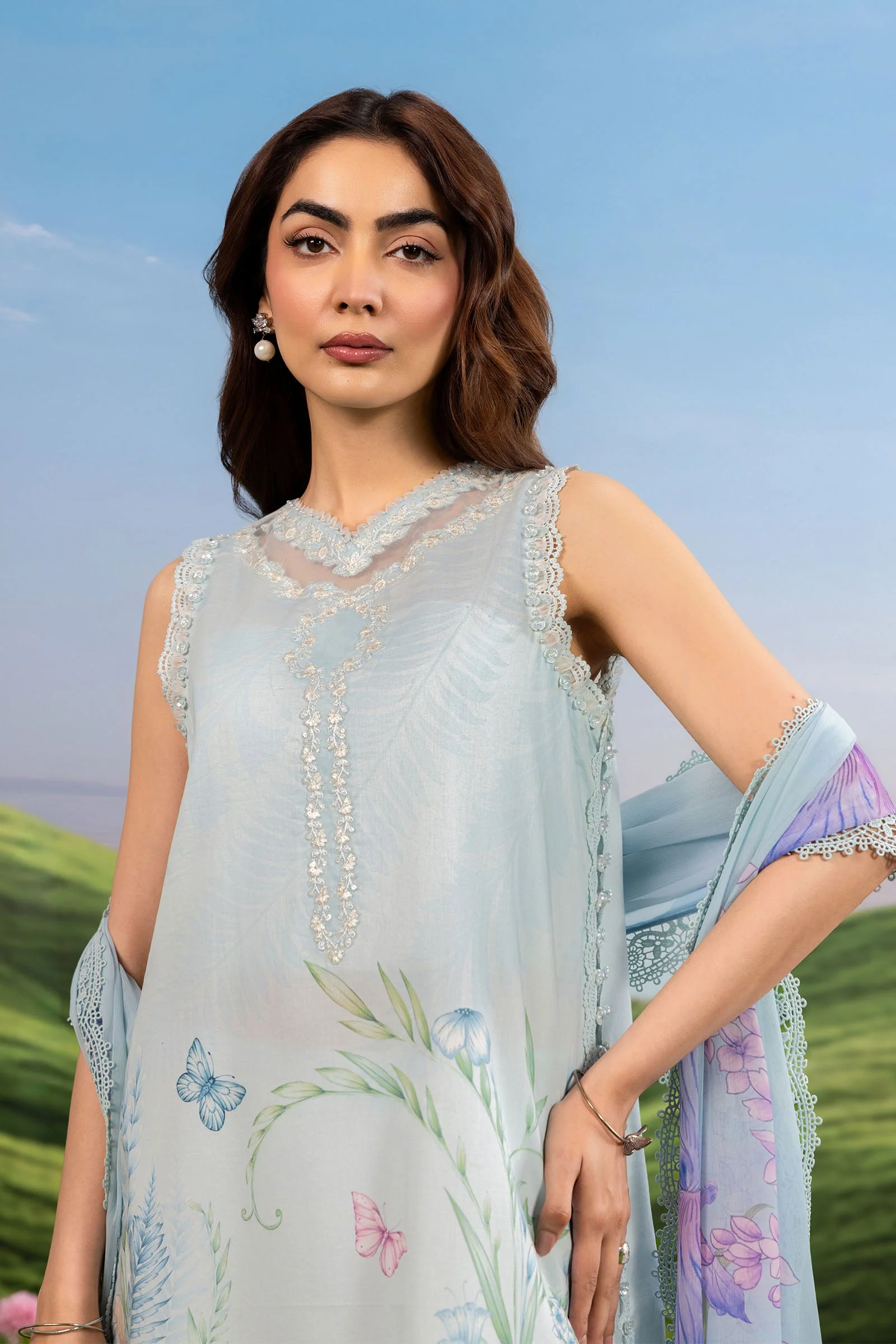 3 Pc Unstitched Embroidered Lawn Suit - Image 3