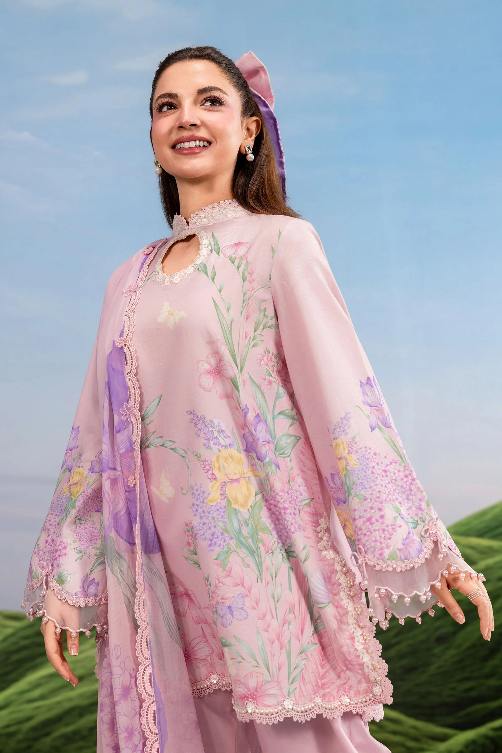 3 Pc Unstitched Embroidered Lawn Suit - Image 3