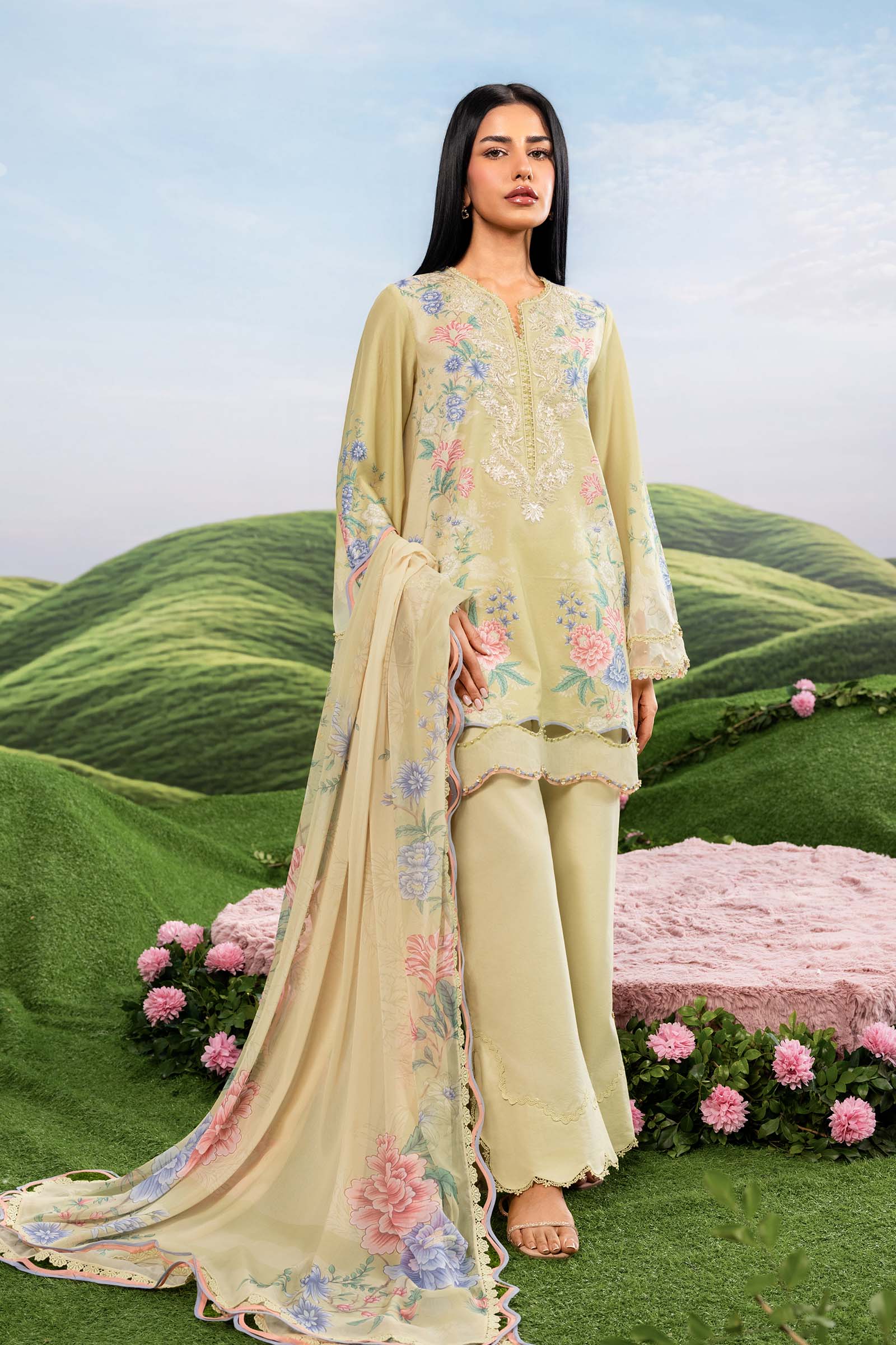 3 Pc Unstitched Embroidered Lawn Suit - Image 3