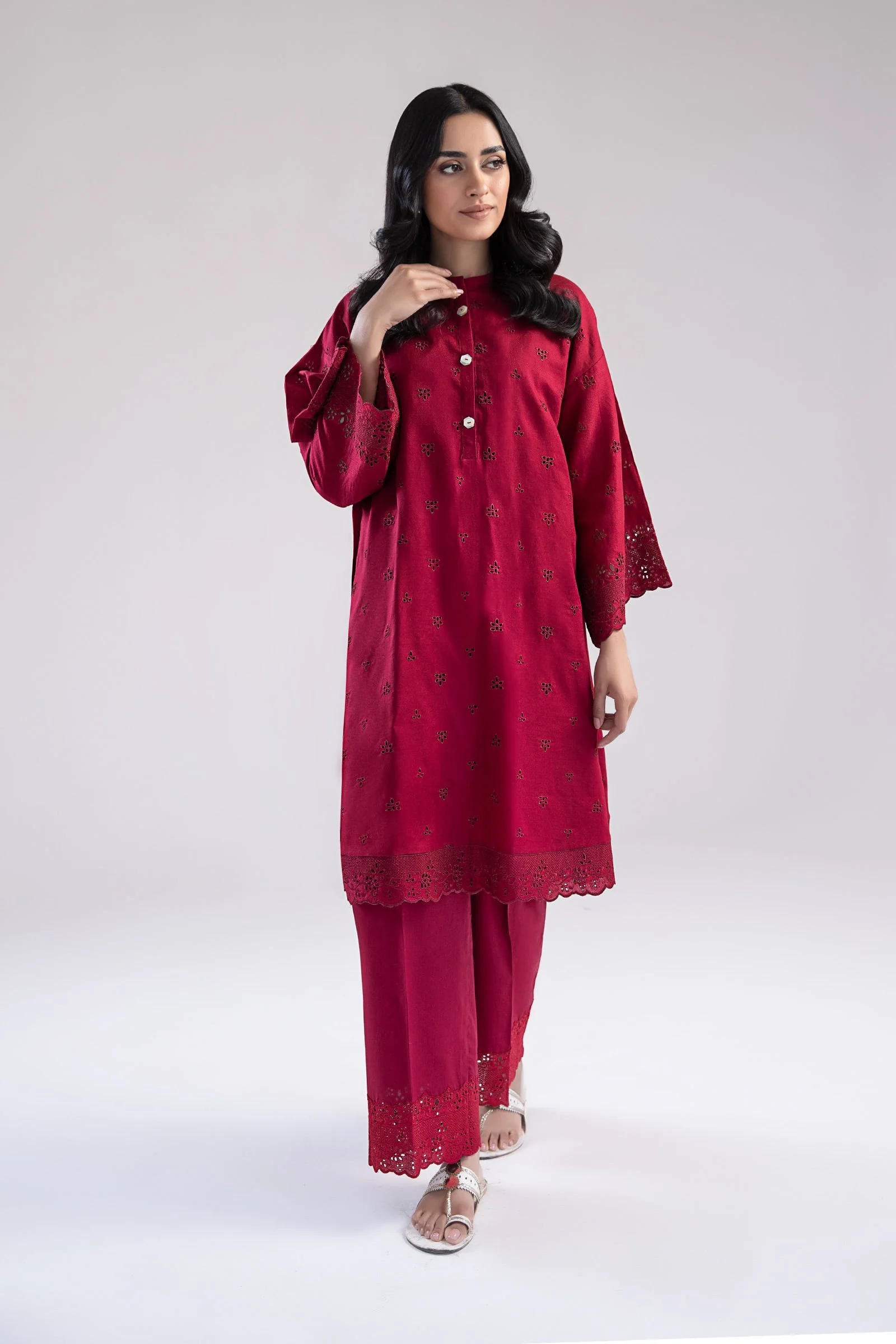 Embroidered Dobby Lawn Co-Ord Set