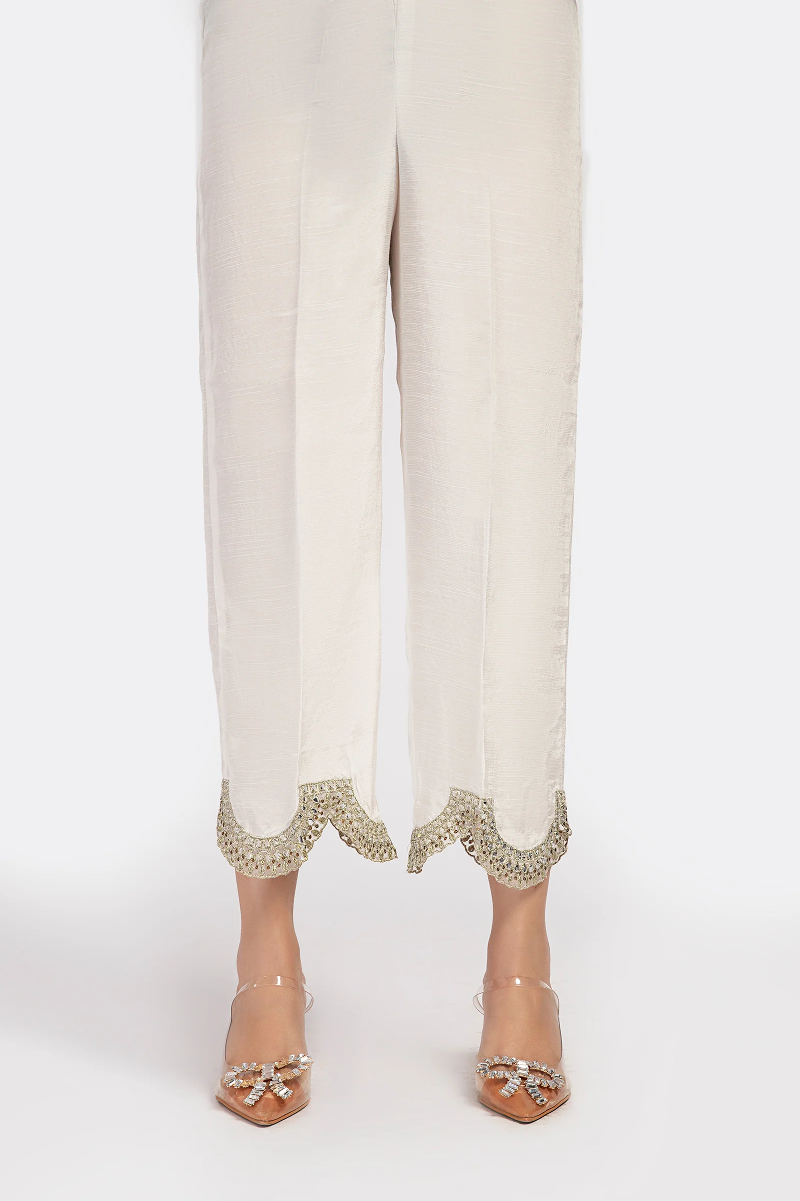 Embroidered Raw Silk Trouser | MB-EF23-145