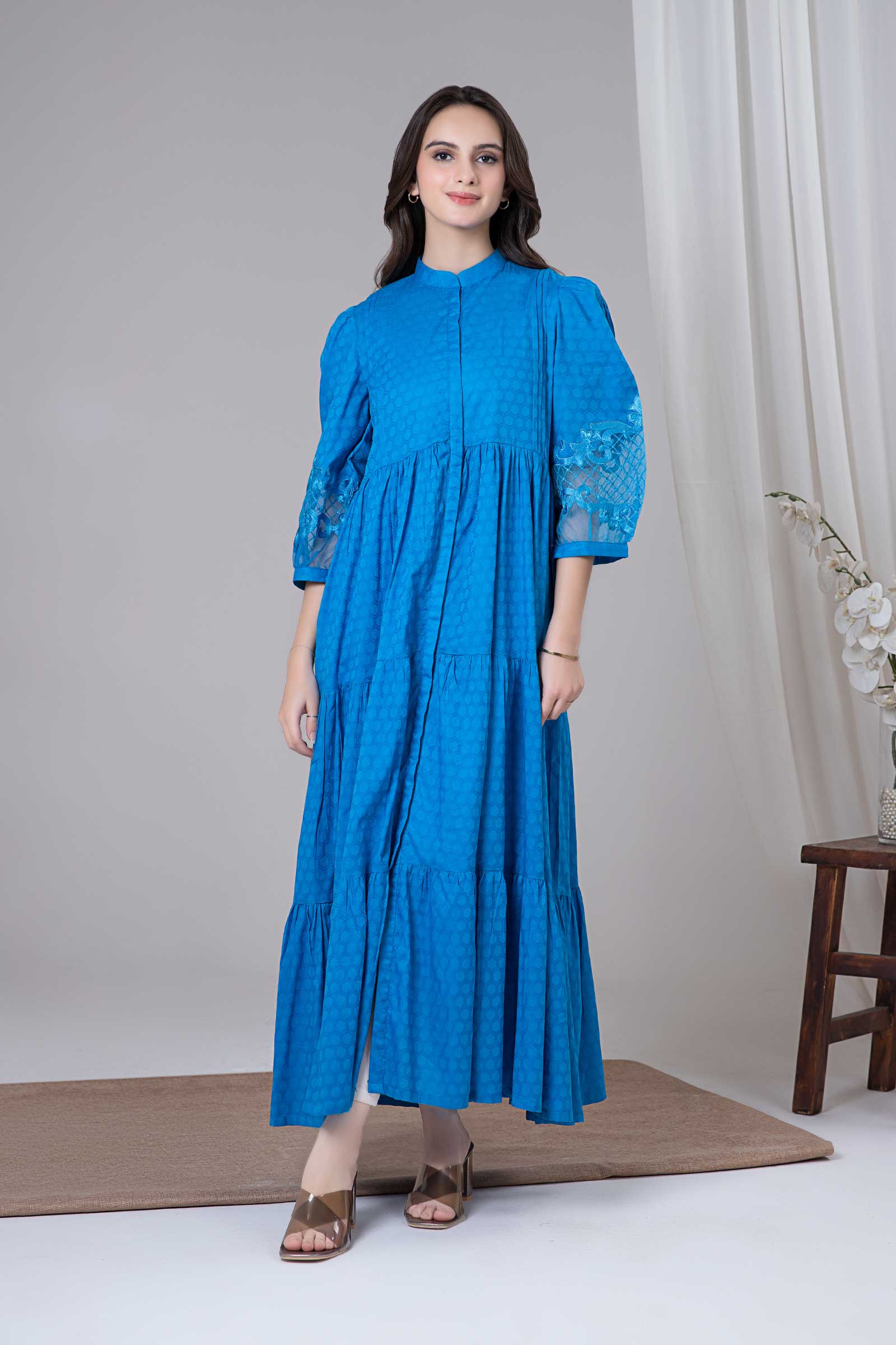 Dyed Dobby Lawn Dress - Image 5