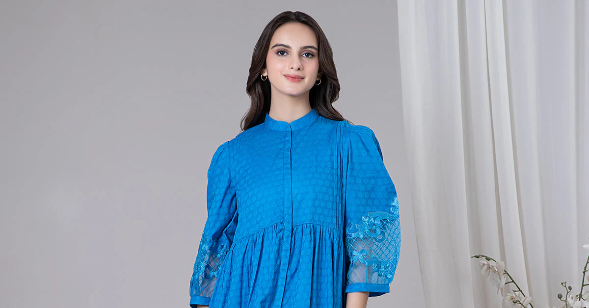 Dyed Dobby Lawn Dress - Image 6