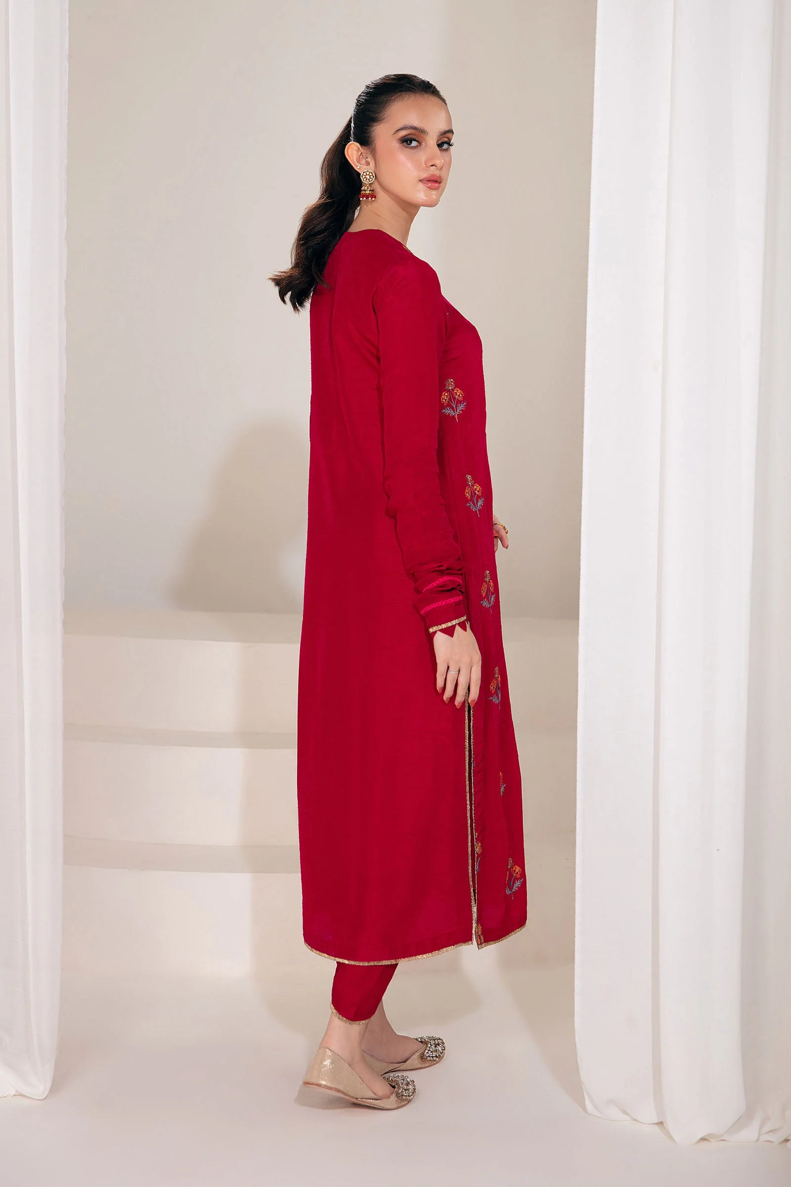 2 Pc Embroidered Raw Silk Suit | MB-F23-405 - Image 3