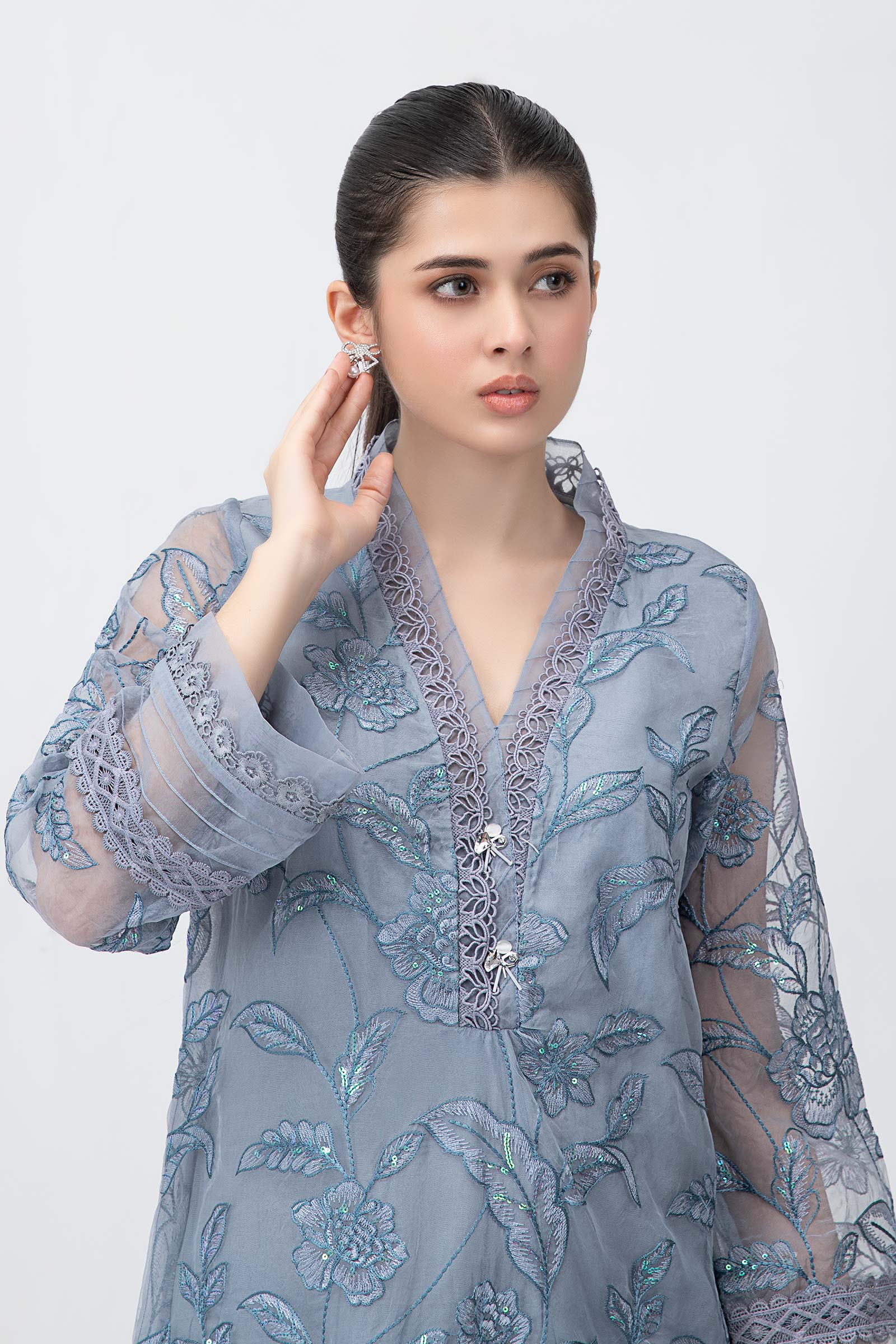 Embroidered Organza Shirt | MB-F23-413 - Image 2