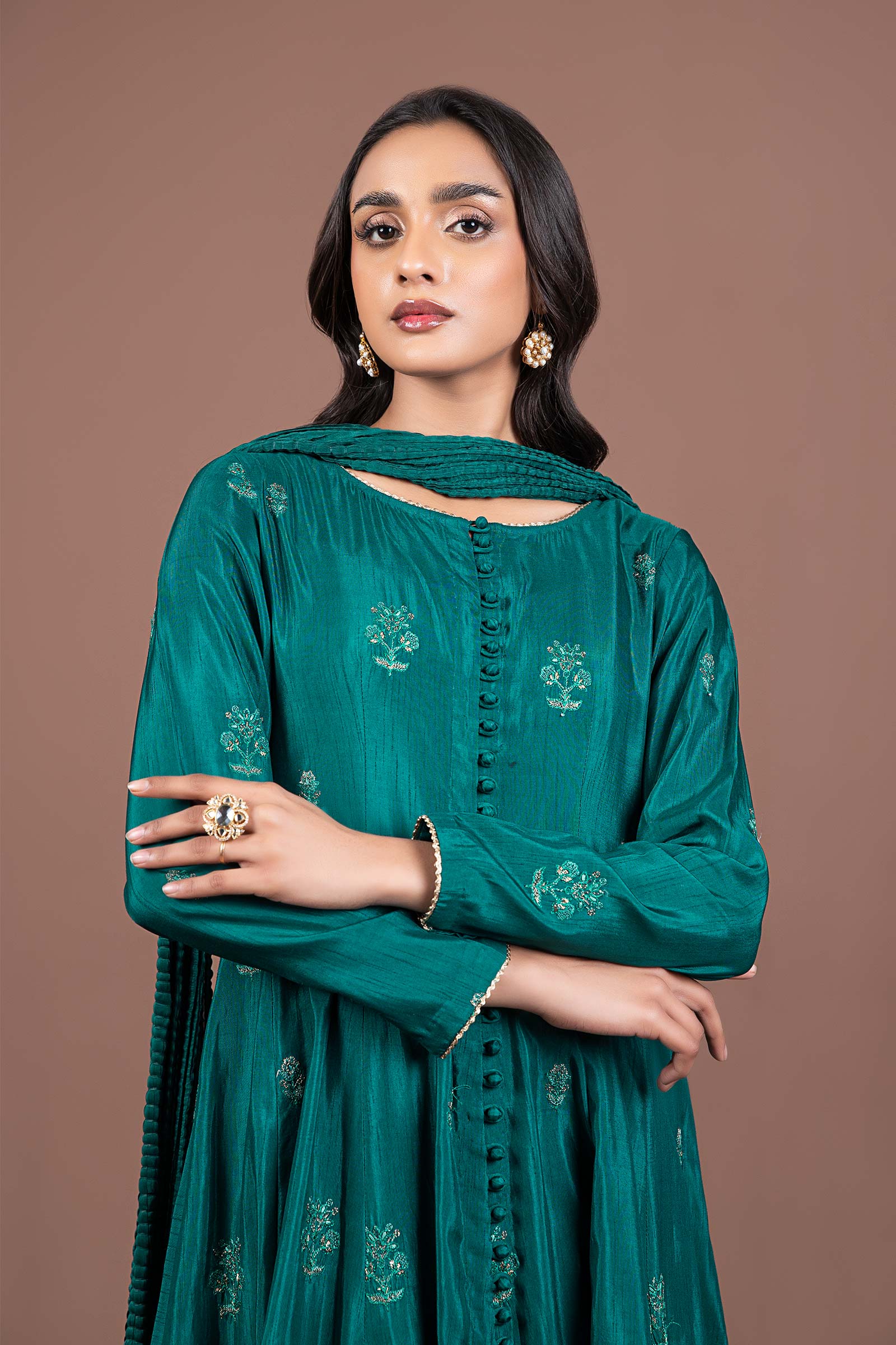 2 Pc Embroidered Raw Silk Suit - Image 2