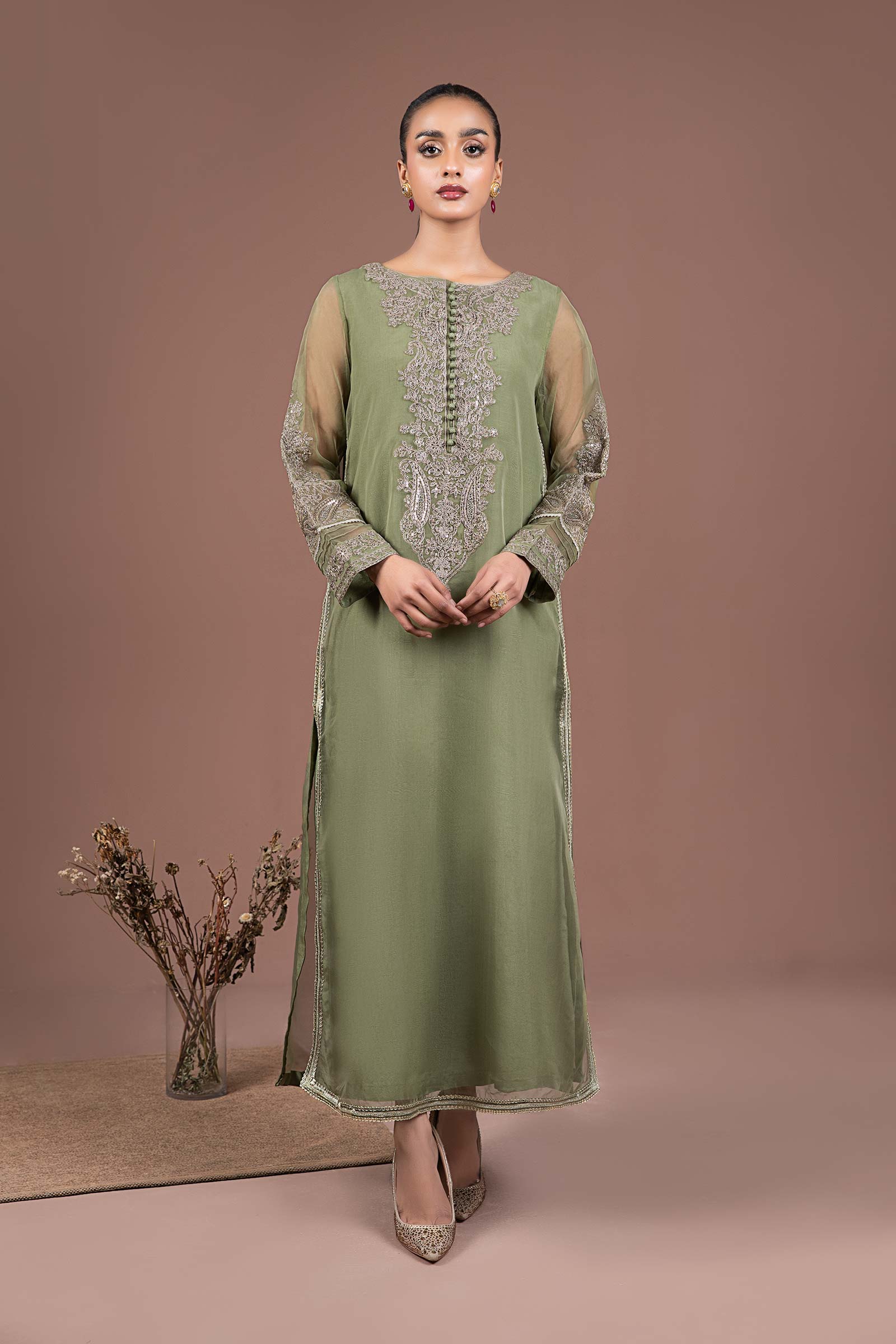 2 Piece Embroidered Organza Suit