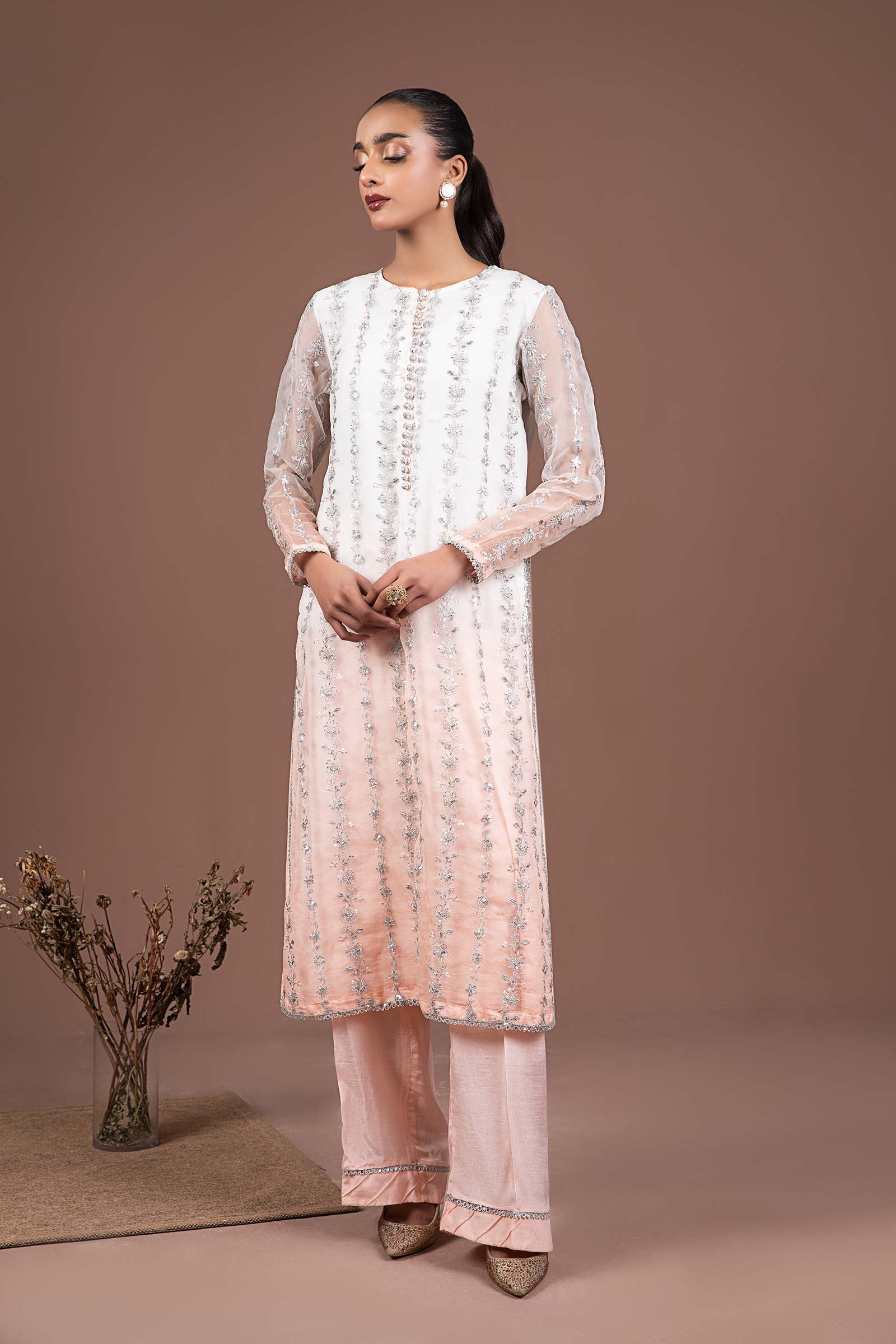 2 Pc Embroidered Organza Suit