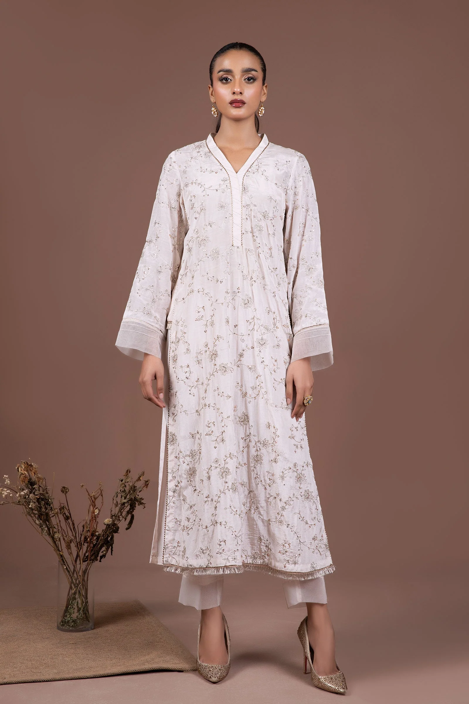 2 Pc Embroidered Raw Silk Suit