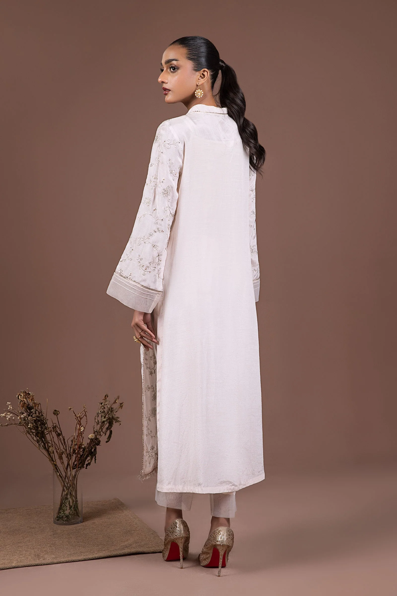 2 Pc Embroidered Raw Silk Suit - Image 5