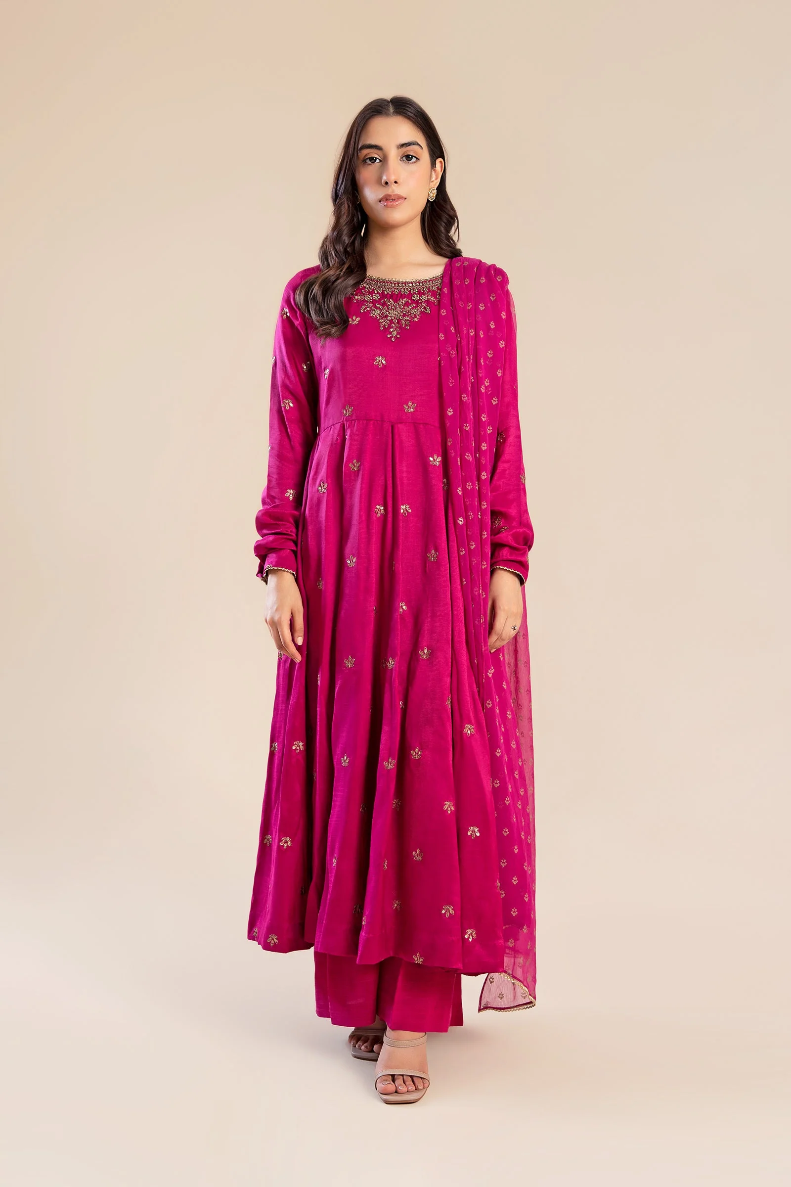 2 Piece Embroidered Raw Silk Suit