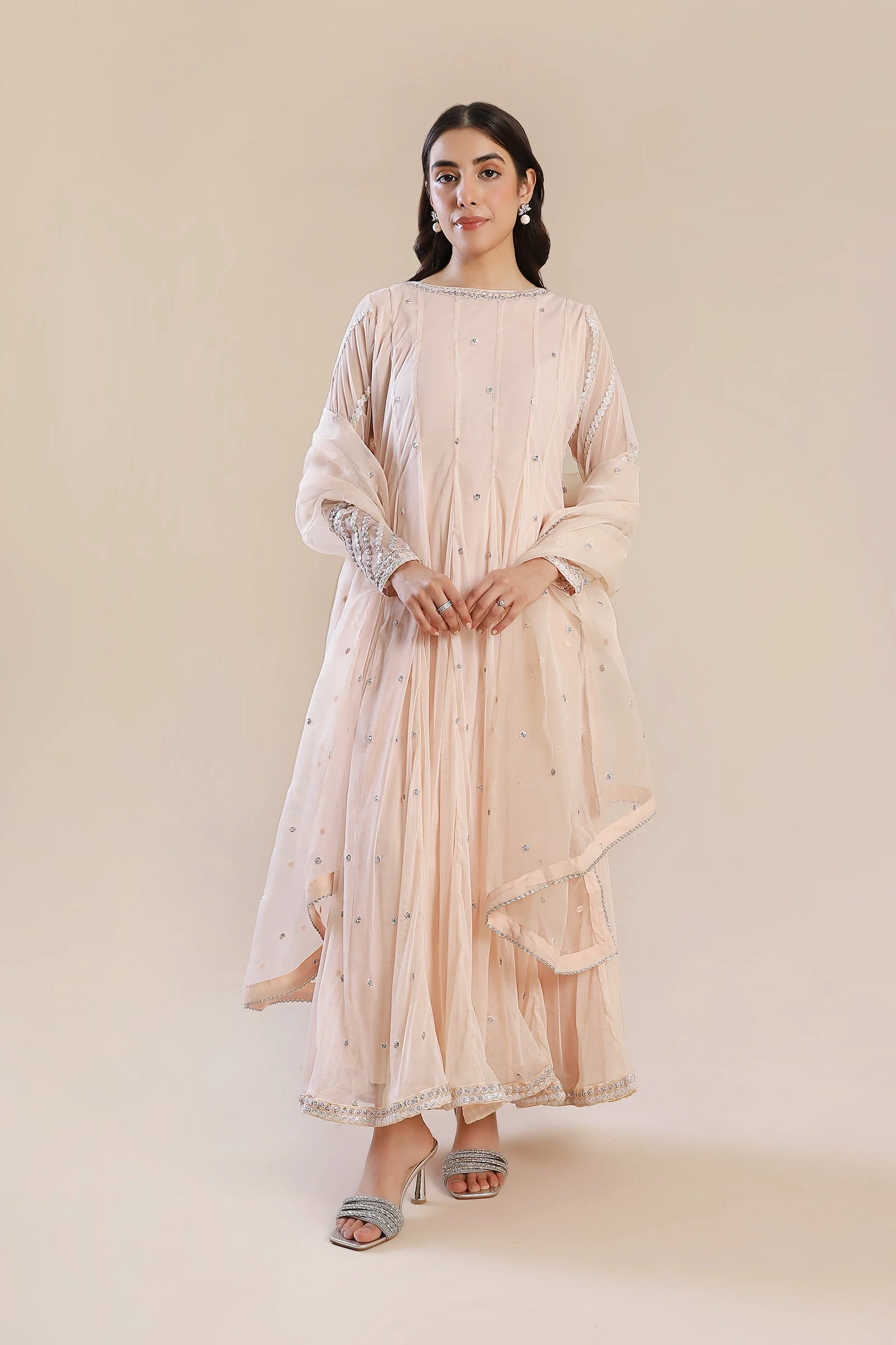 3 Piece Embroidered Poly Net Suit