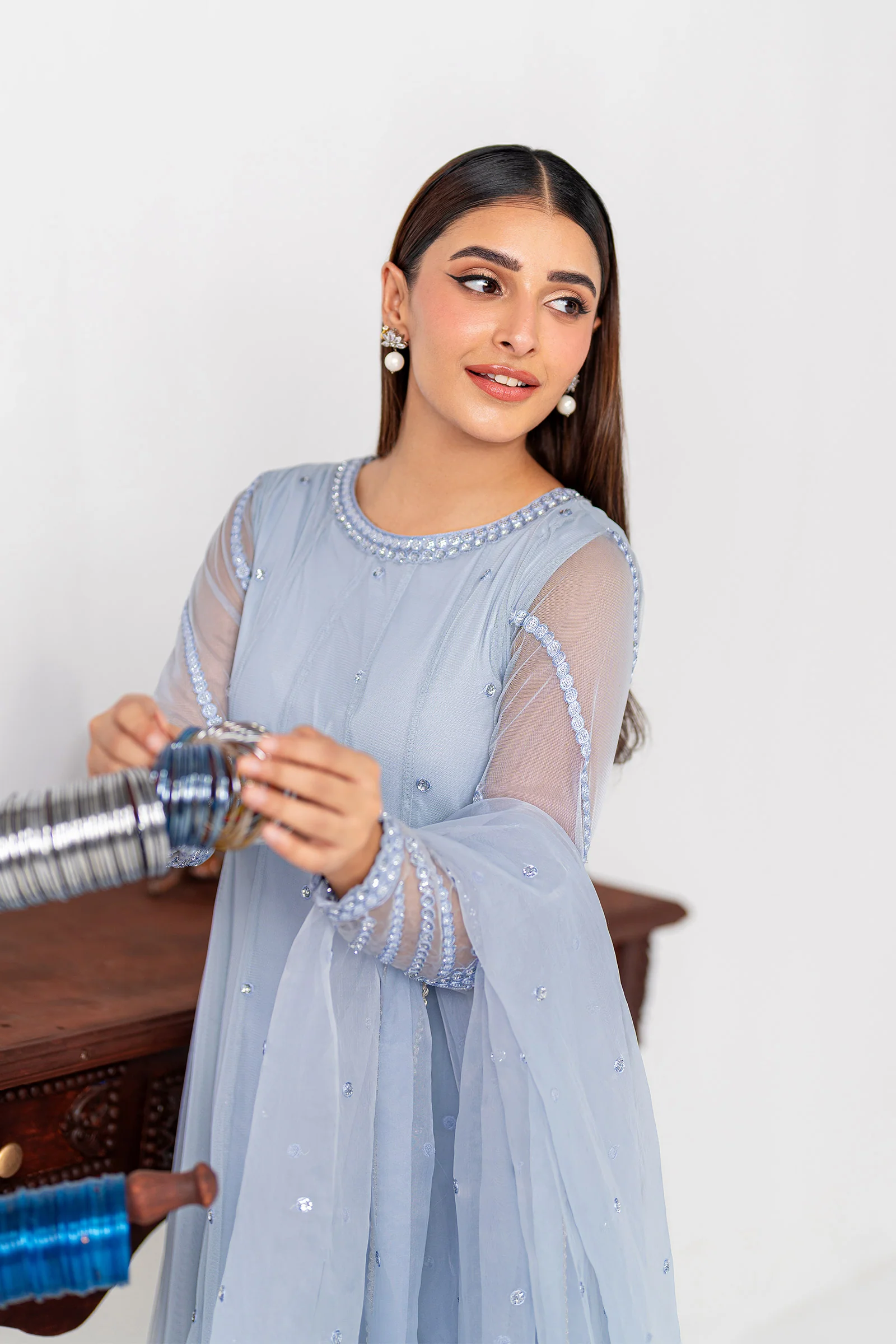 3 Piece Embroidered Poly Net Suit - Image 2