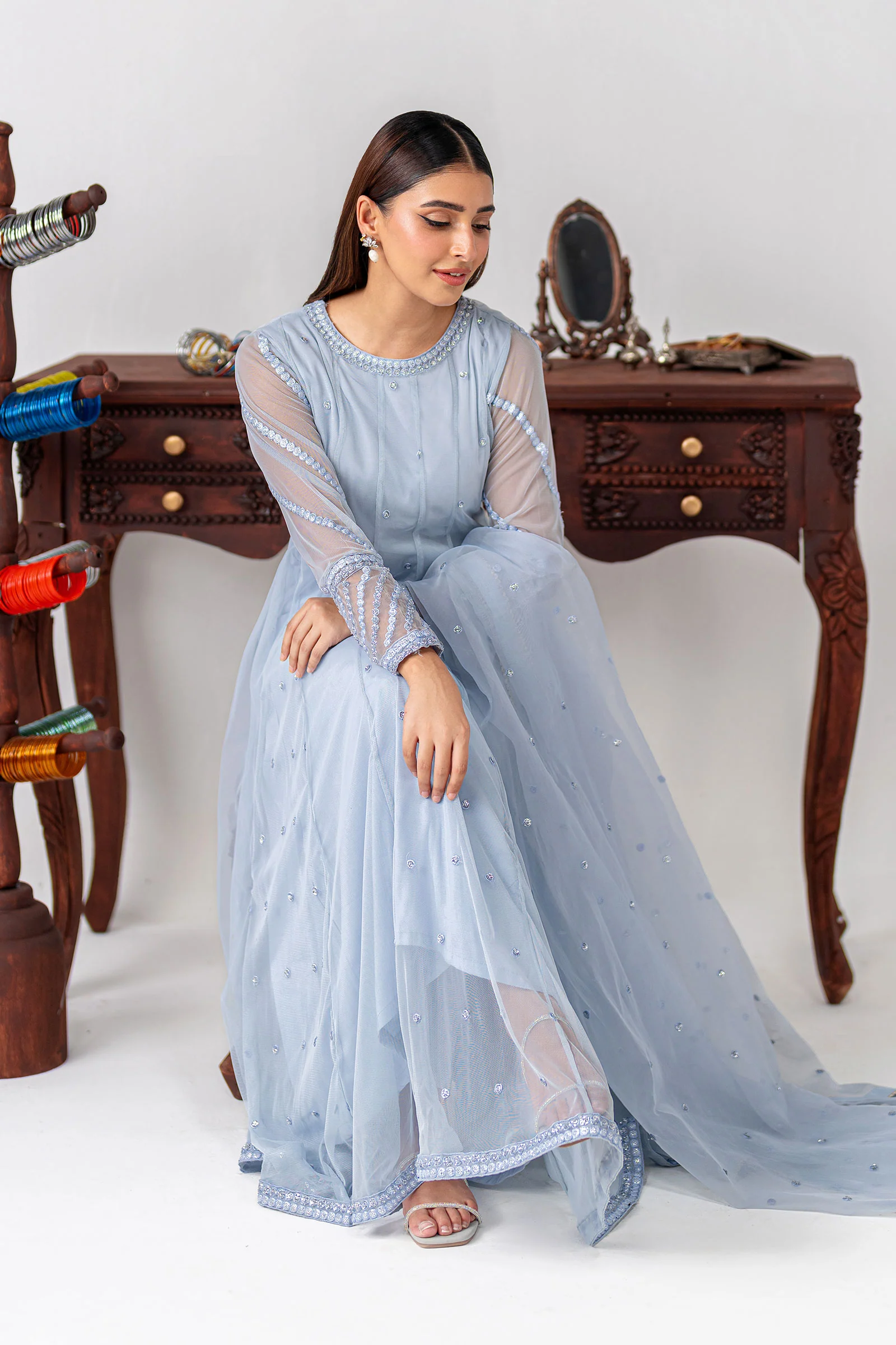 3 Piece Embroidered Poly Net Suit - Image 3