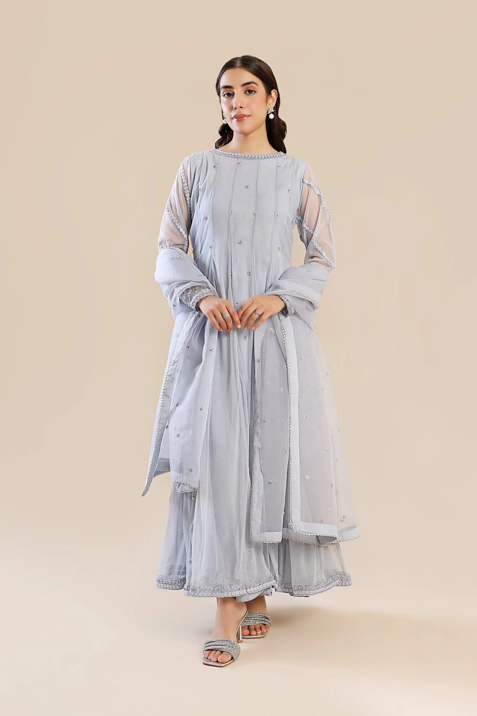 3 Piece Embroidered Poly Net Suit - Image 4