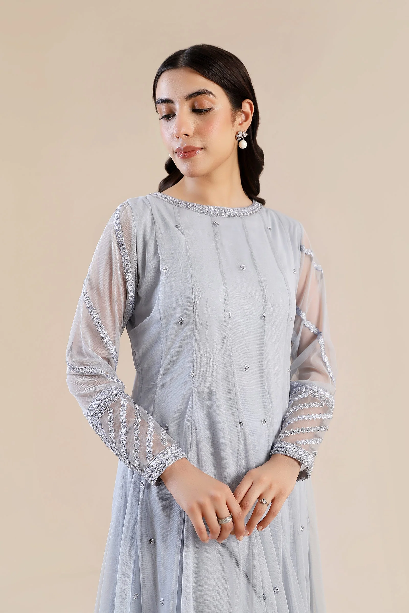 3 Piece Embroidered Poly Net Suit - Image 5