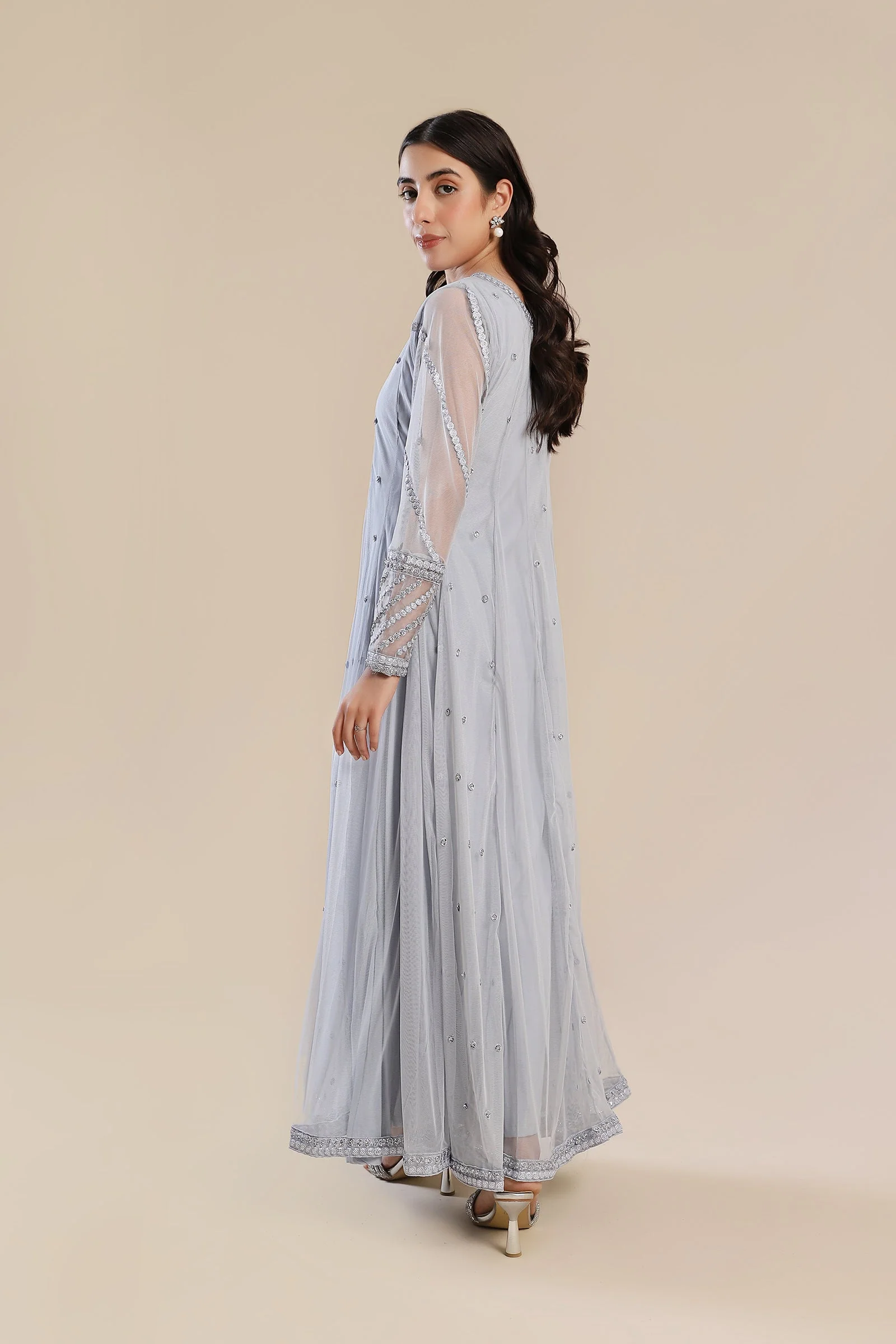 3 Piece Embroidered Poly Net Suit - Image 9