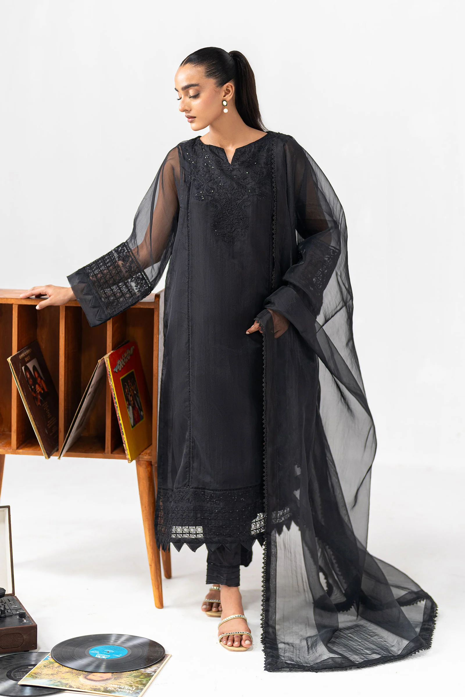 3 Piece Embroidered Organza Suit