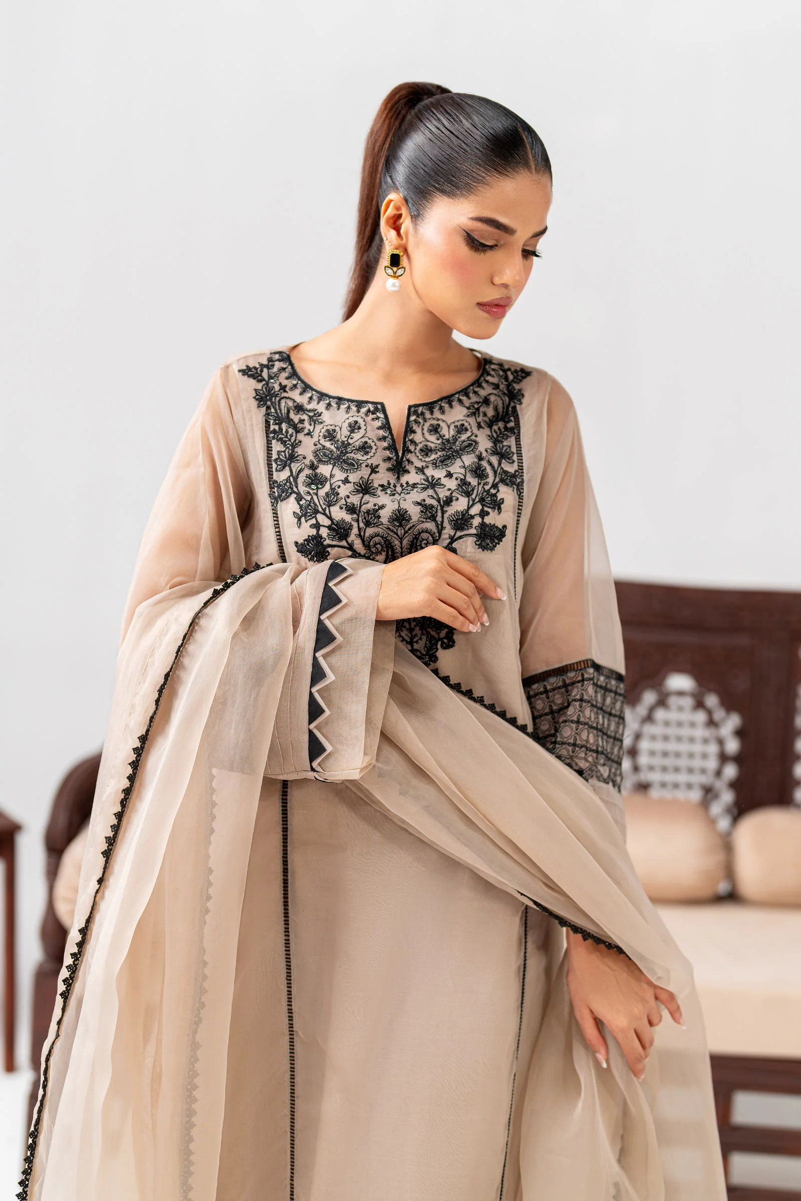 3 Piece Embroidered Organza Suit - Image 2