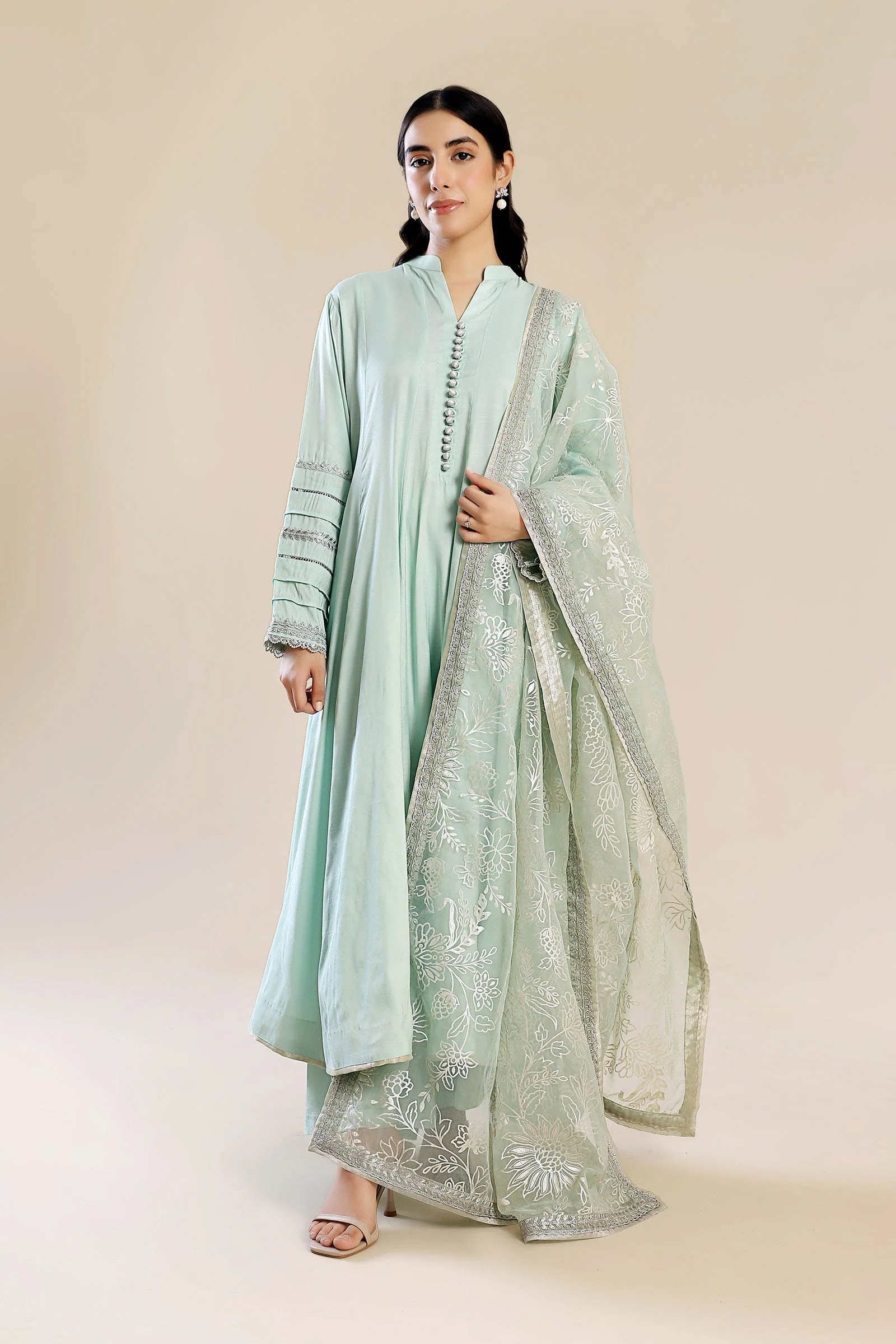 2 Pc Embroidered Raw Silk Suit